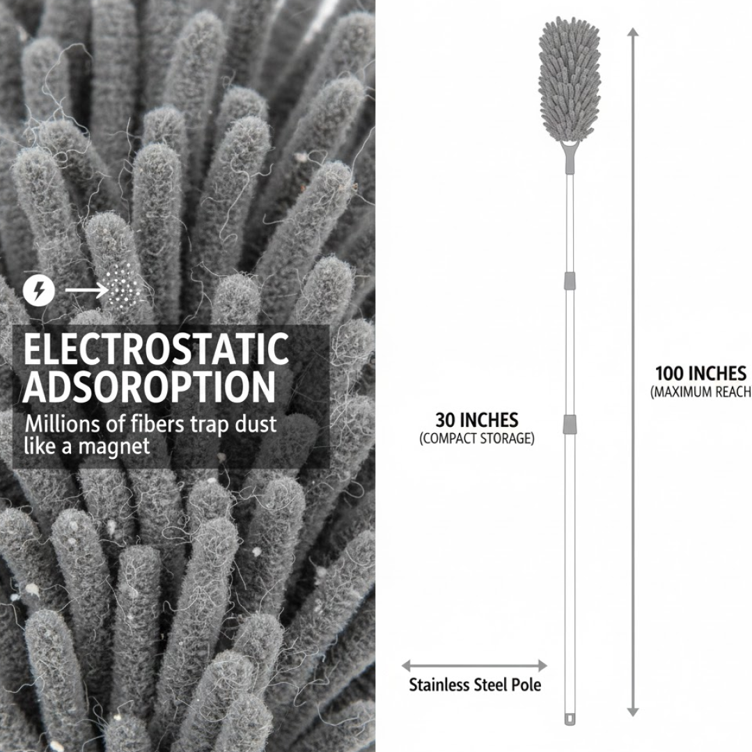 Microfiber Dusters for Cleaning, Telescoping Feather Duster with 100 inches Extendable Handle Pole, Dusting Cleaning Tools for Cleaning High Ceiling, Ceiling Fan, Blinds, Cobwebs, Furniture, Cars