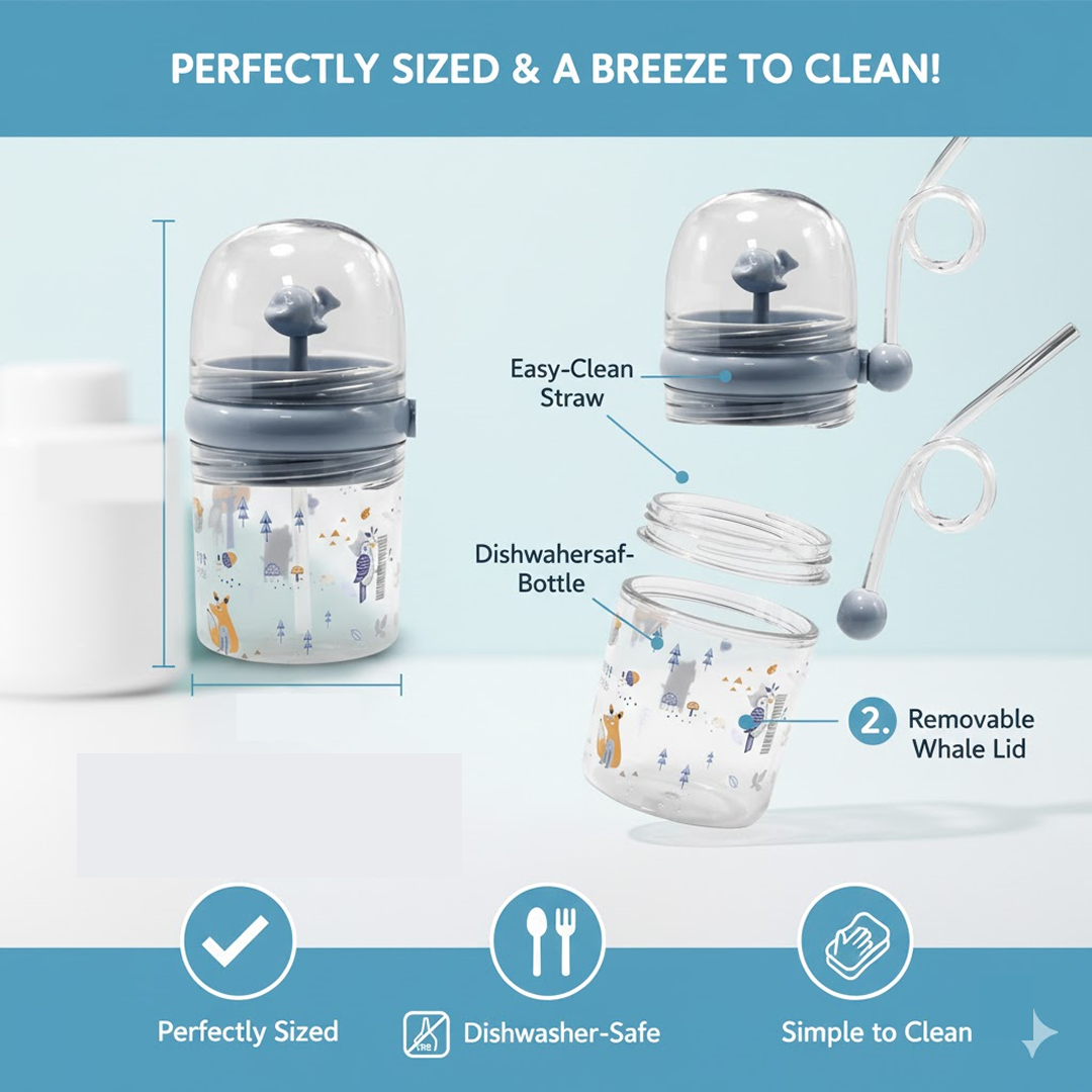 Whale Spray Sippy Cup (1 Pc): Straw, Lid, Spill-Proof, Fun Water Play