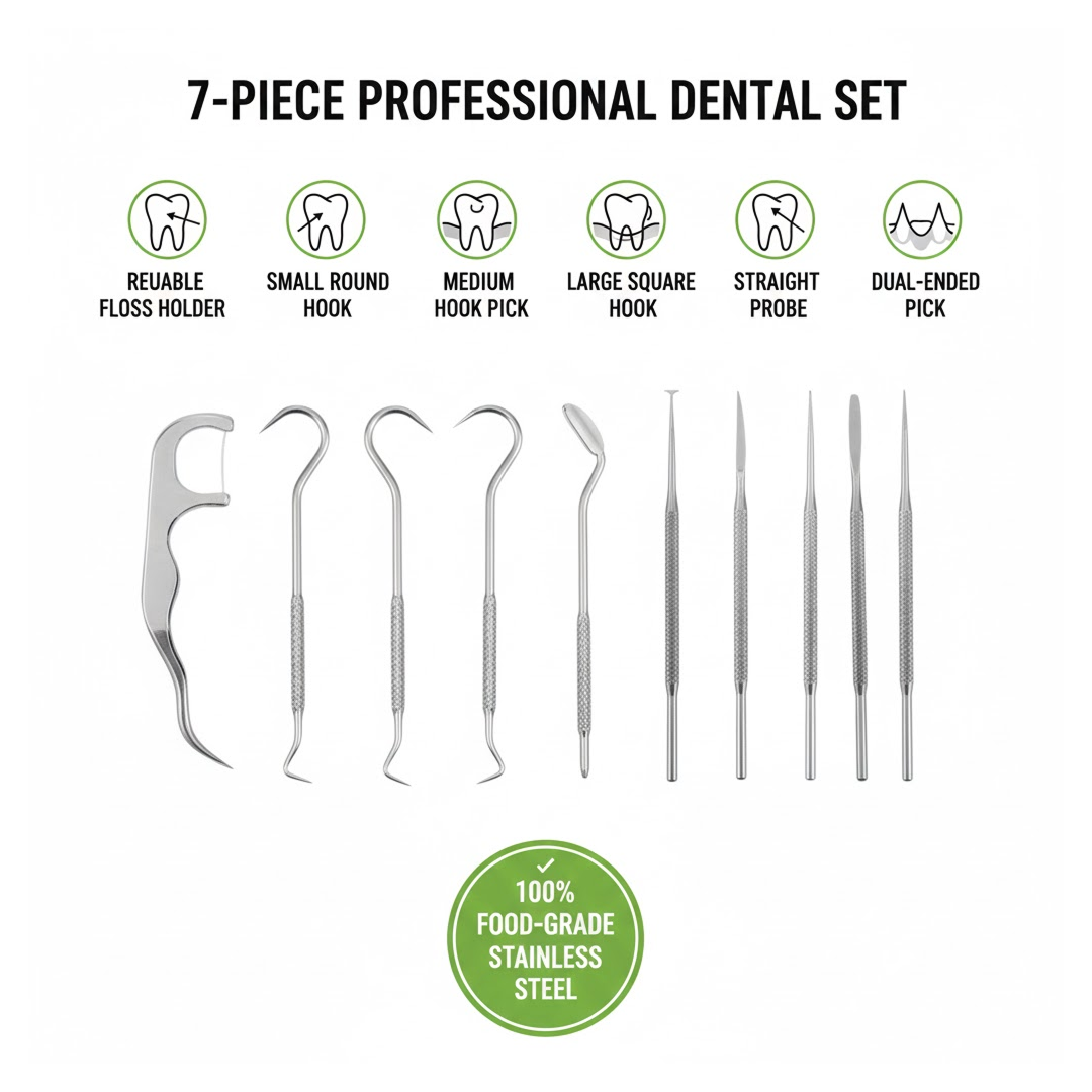 Close-up of stainless steel reusable floss pick