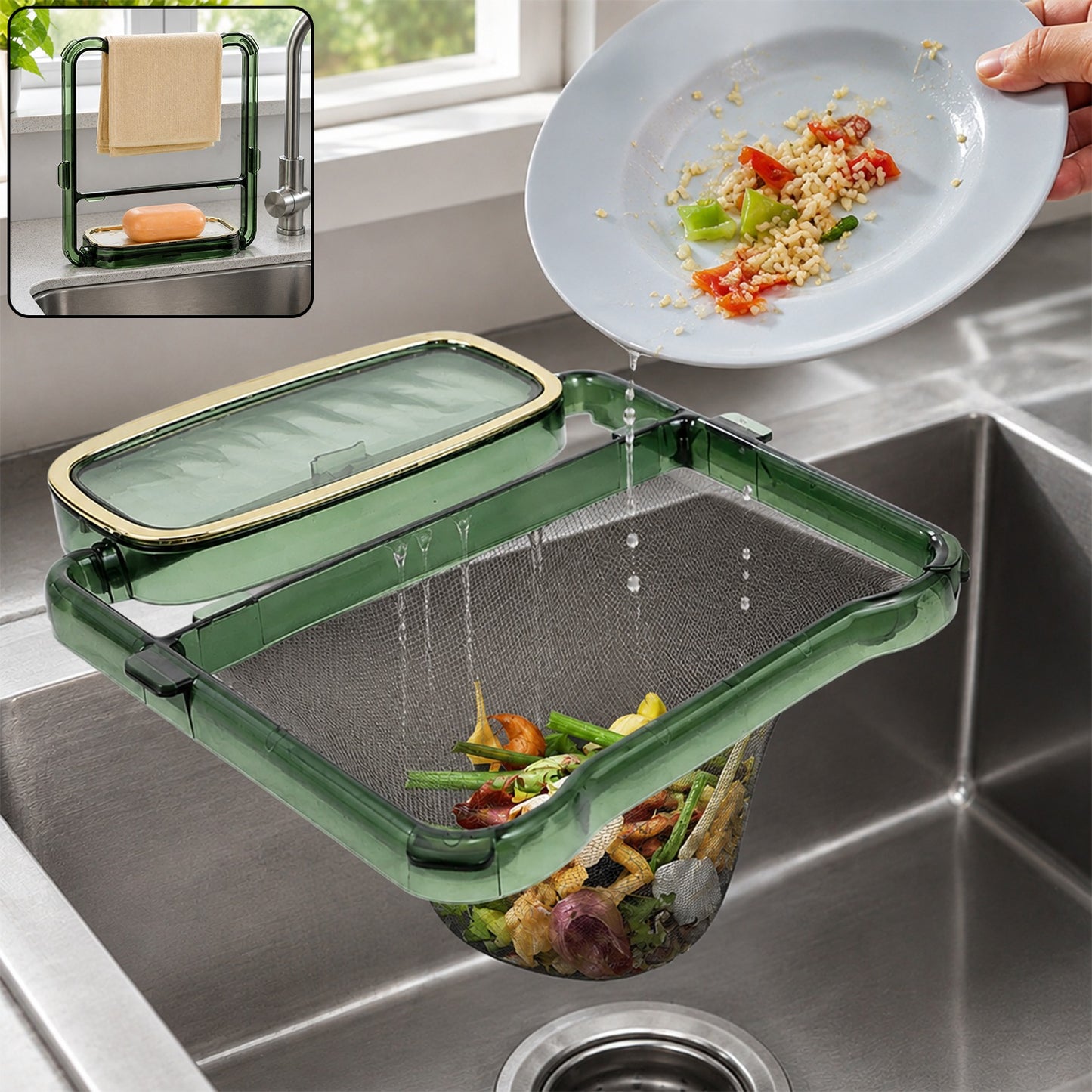 2-in-1 Bathroom Organizer – Self-Adhesive Soap Holder & Towel Rack