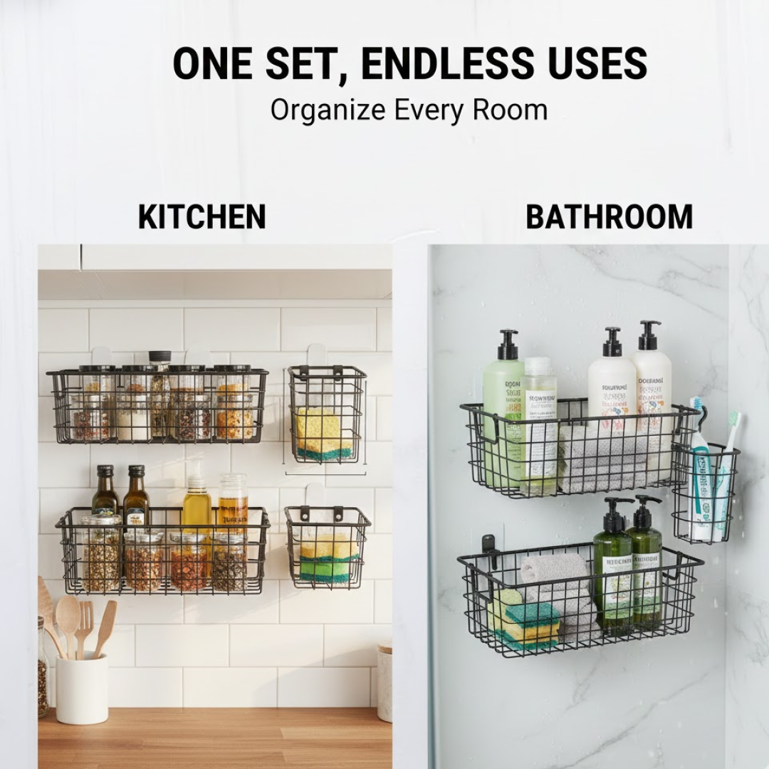 Metal Shower Basket / Canddy, for Bathroom Organiser (5 Pc Combo)