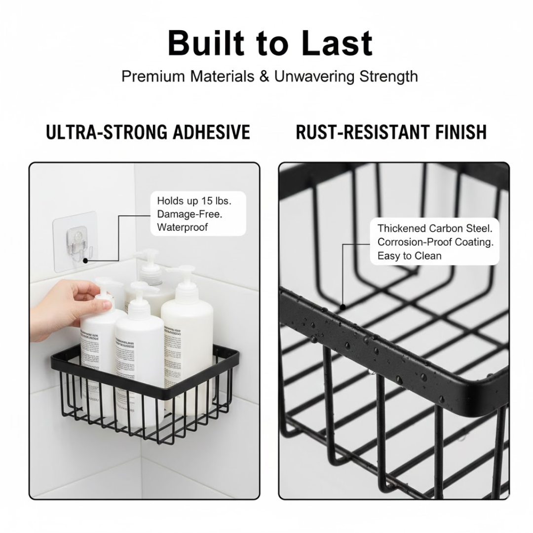 Metal Shower Basket / Canddy, for Bathroom Organiser (5 Pc Combo)