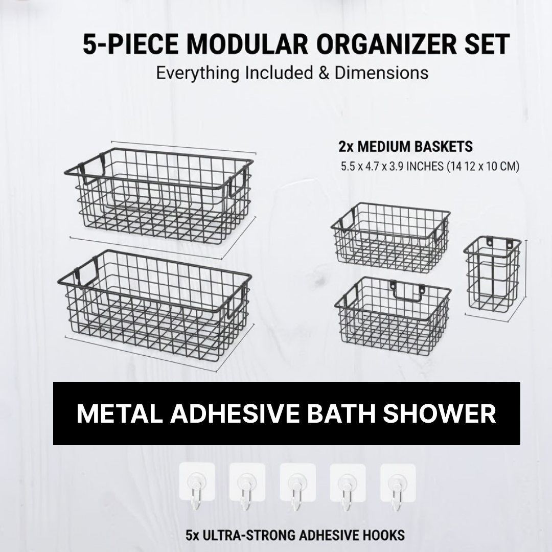 Metal Shower Basket / Canddy, for Bathroom Organiser (5 Pc Combo)