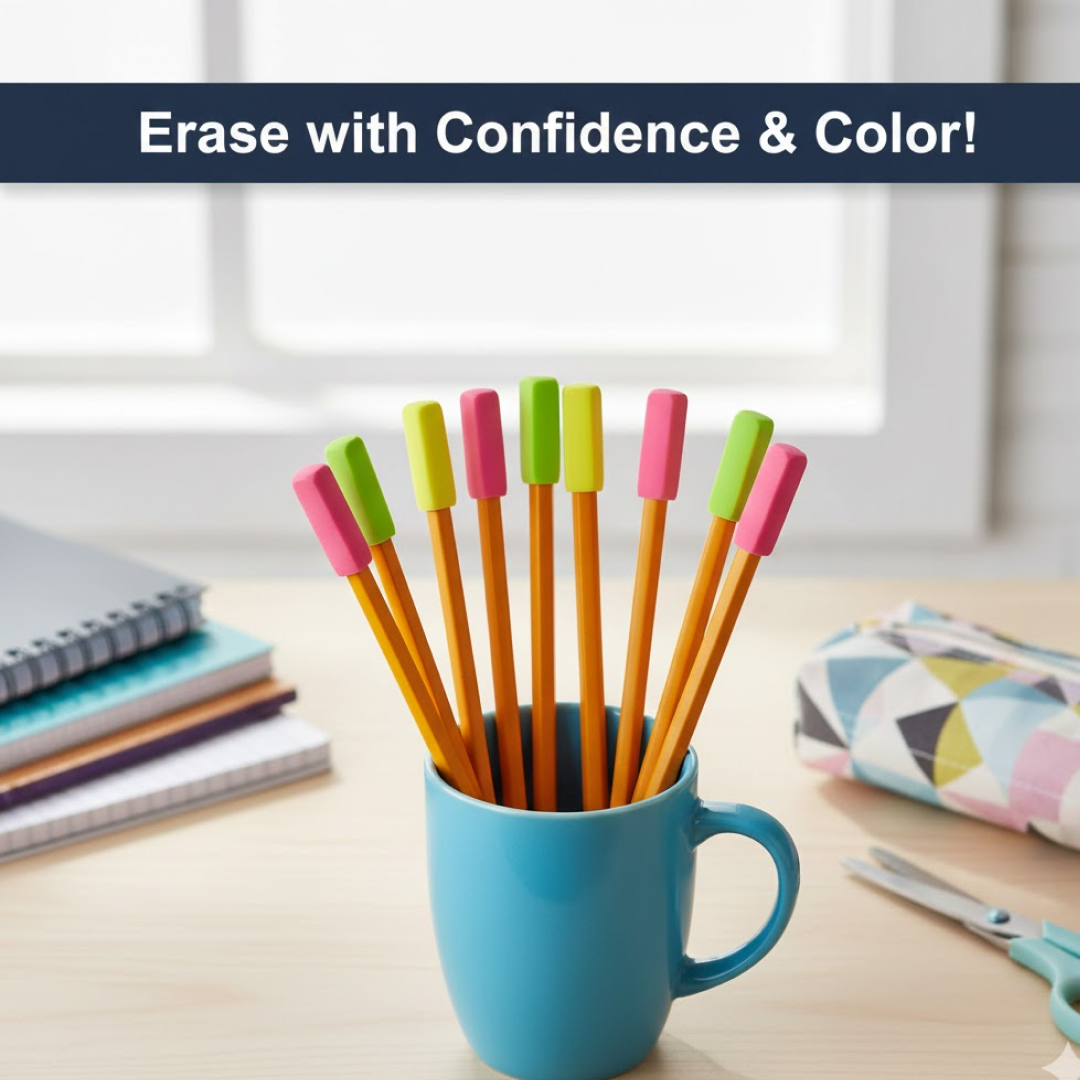 Pencil Top Eraser Rubber Erasers (1 Pc / Mix Colour & Design)