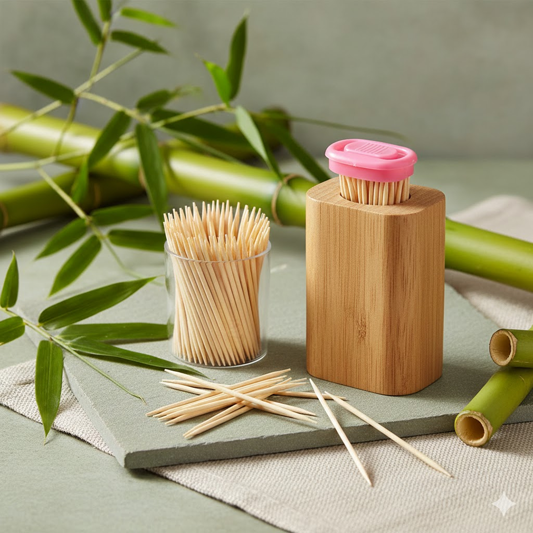 Bamboo Toothpicks with Dispenser Boxq