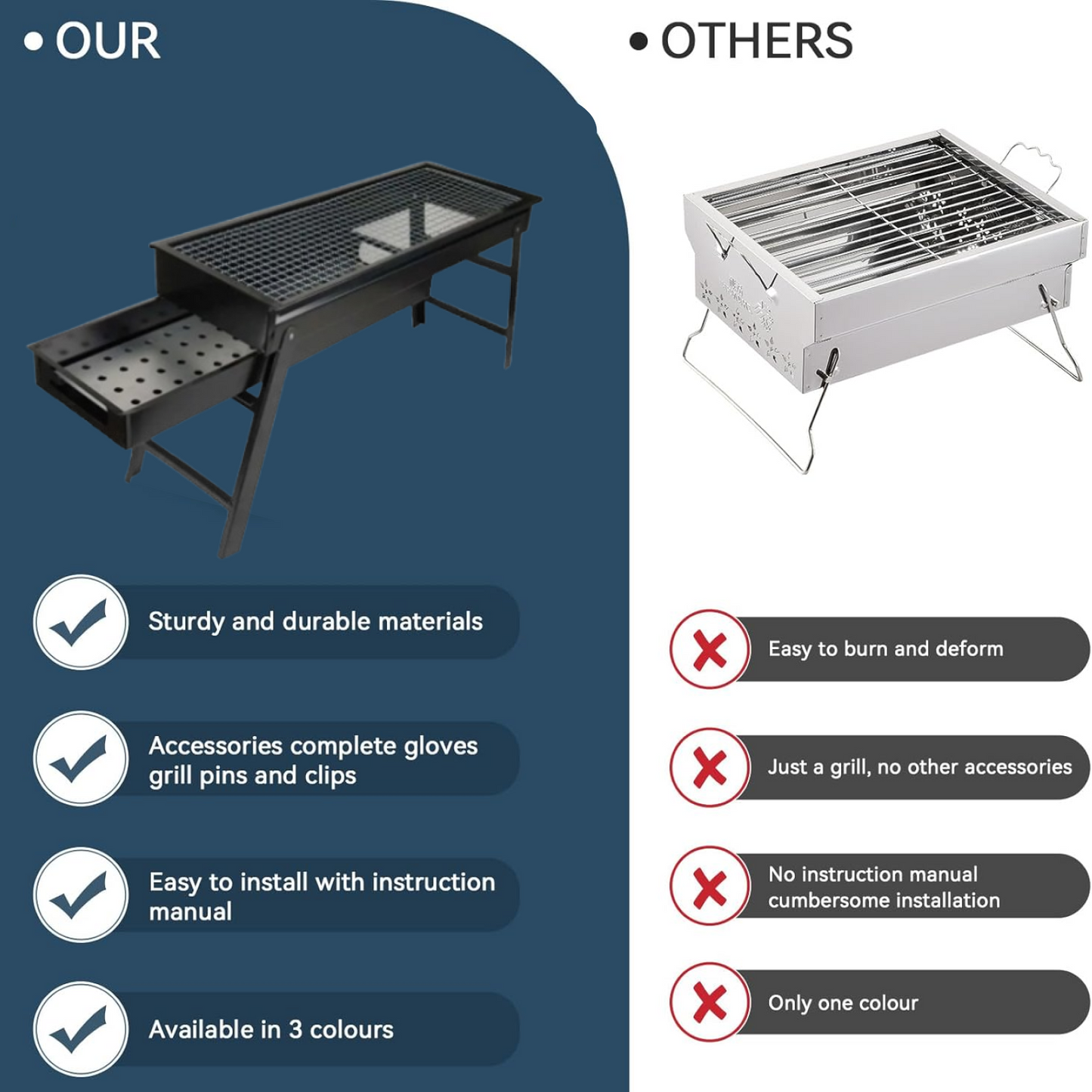 Folding Portable Barbeque BBQ Grill Set for Outdoor and Home