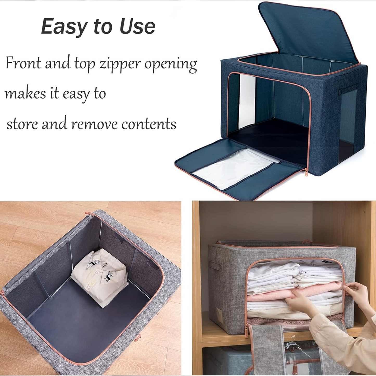 Foldable Steel Frame Clothes Living Storage Organizer Handled Bag 60cm X 43cm X 32cm (Mix Color)