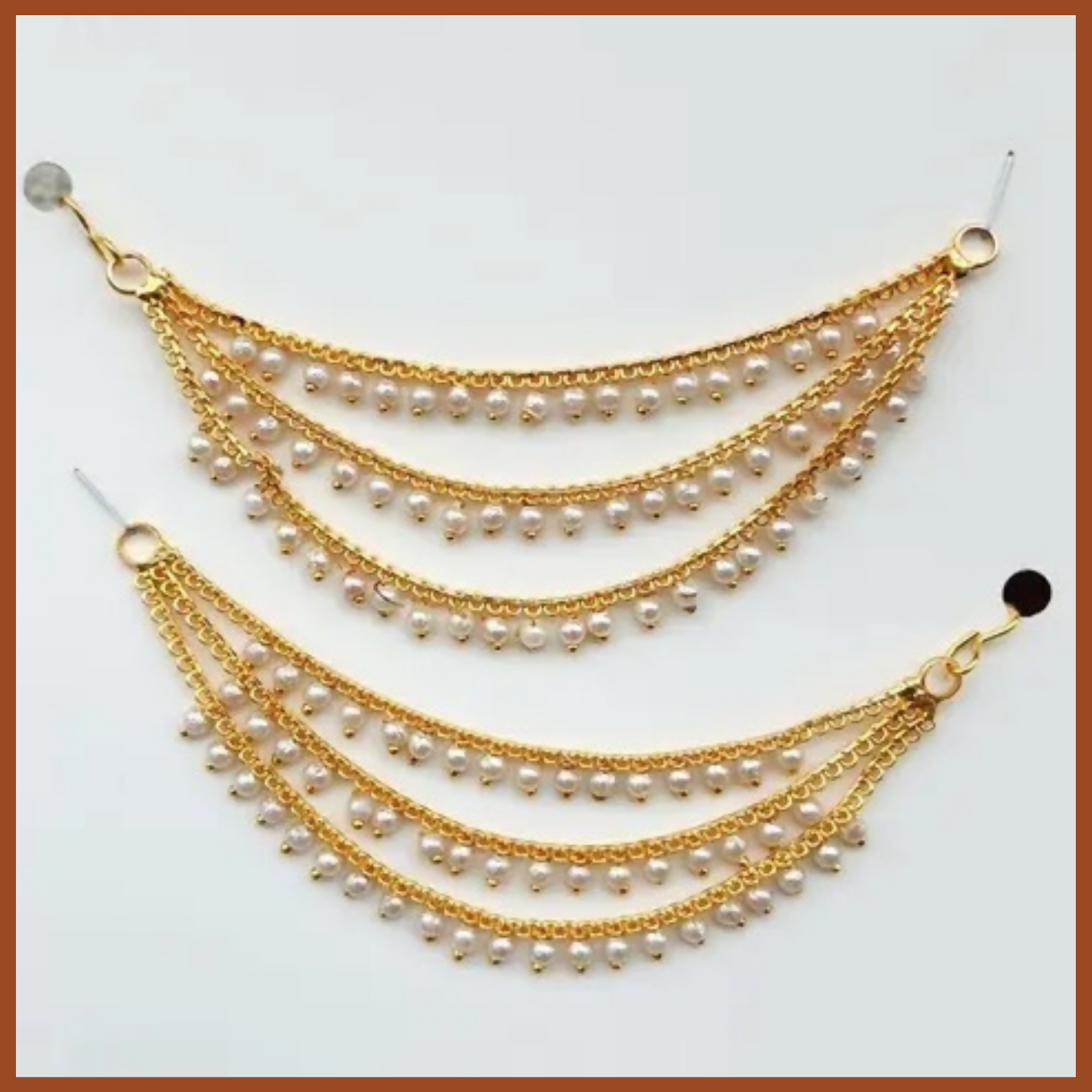 Traditional Gold Plated Long 3 Layer Ruby Emerald Stone Drop KansarEar Thread for Earrings Chain jewellery for Women & Girls