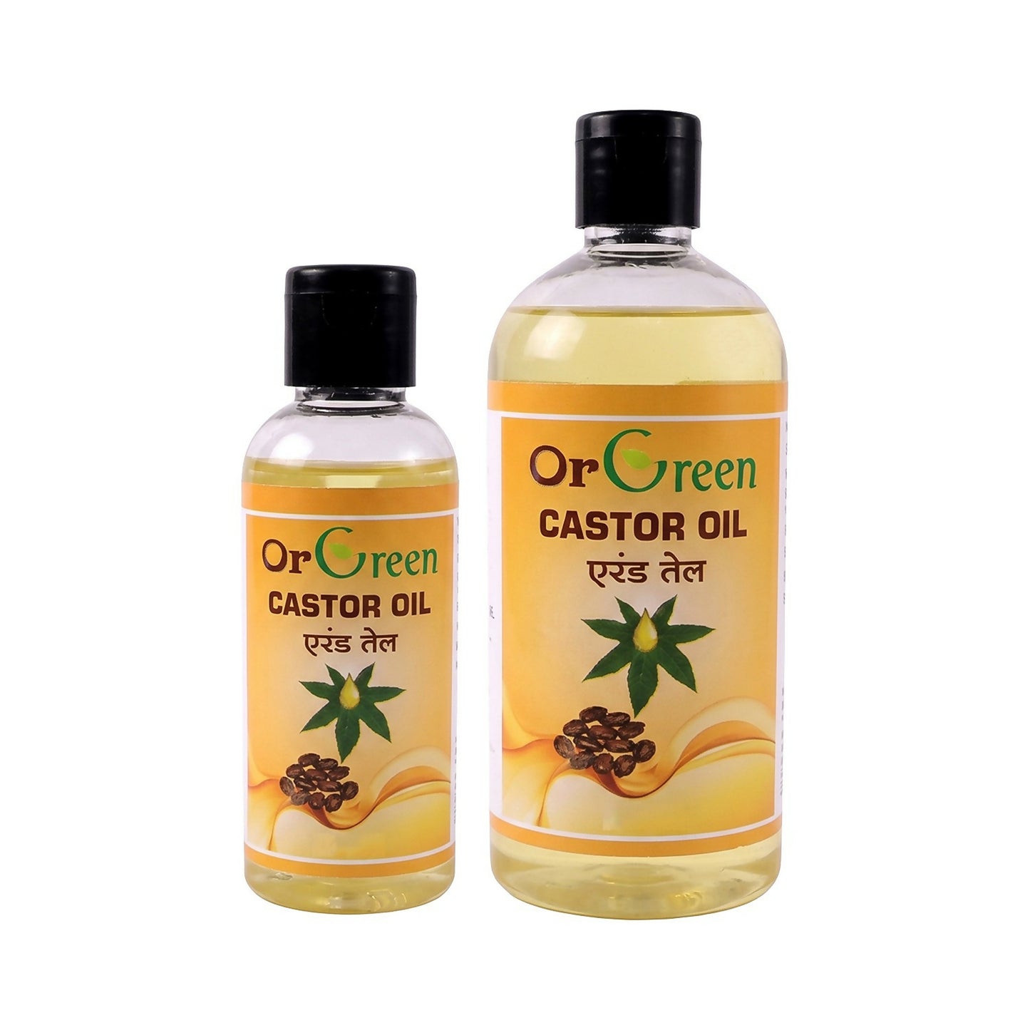 OrGreen Castor Oil bottle displayed with natural wooden surface