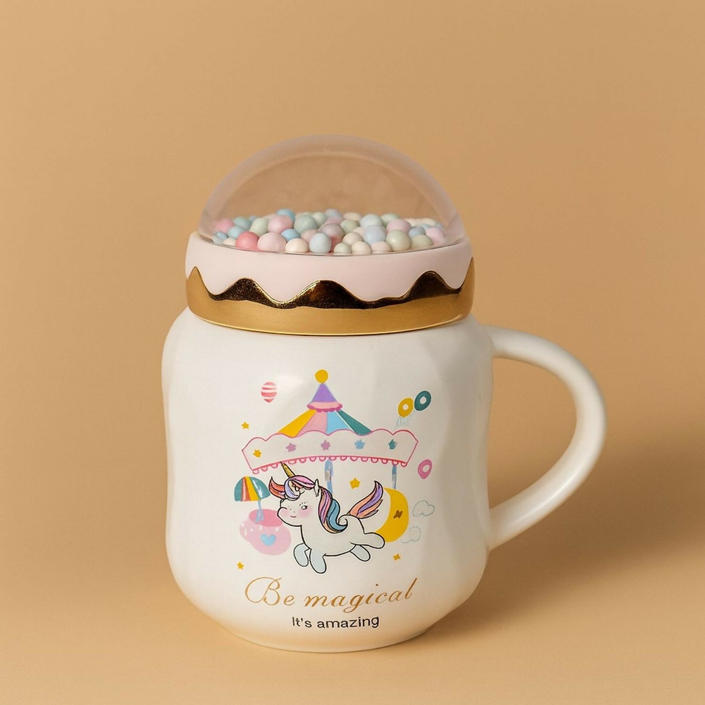 Unicorn Ceramic Mug with Decorative Dome Lid | Cute Pastel Coffee & Milk Cup for Kids, Girls & Gifting | Premium Quality Heat-Resistant Mug with 3D Bubble Dome Design | Ideal for Home, Office & Birthday Gifts | Pack of 1 (Unicorn Design)