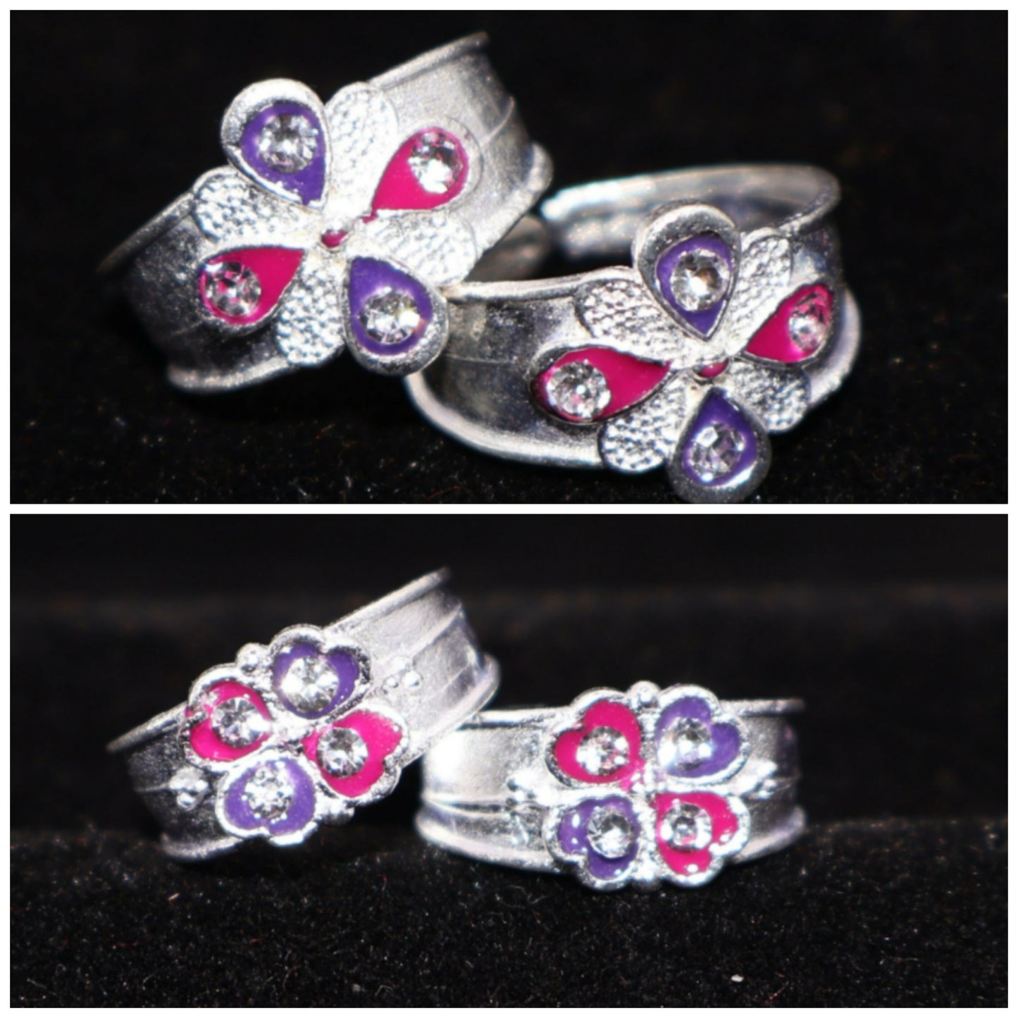 Floral Enamel Silver-Plated Toe Rings Bichiya for woman and girl Combo Pack of 2