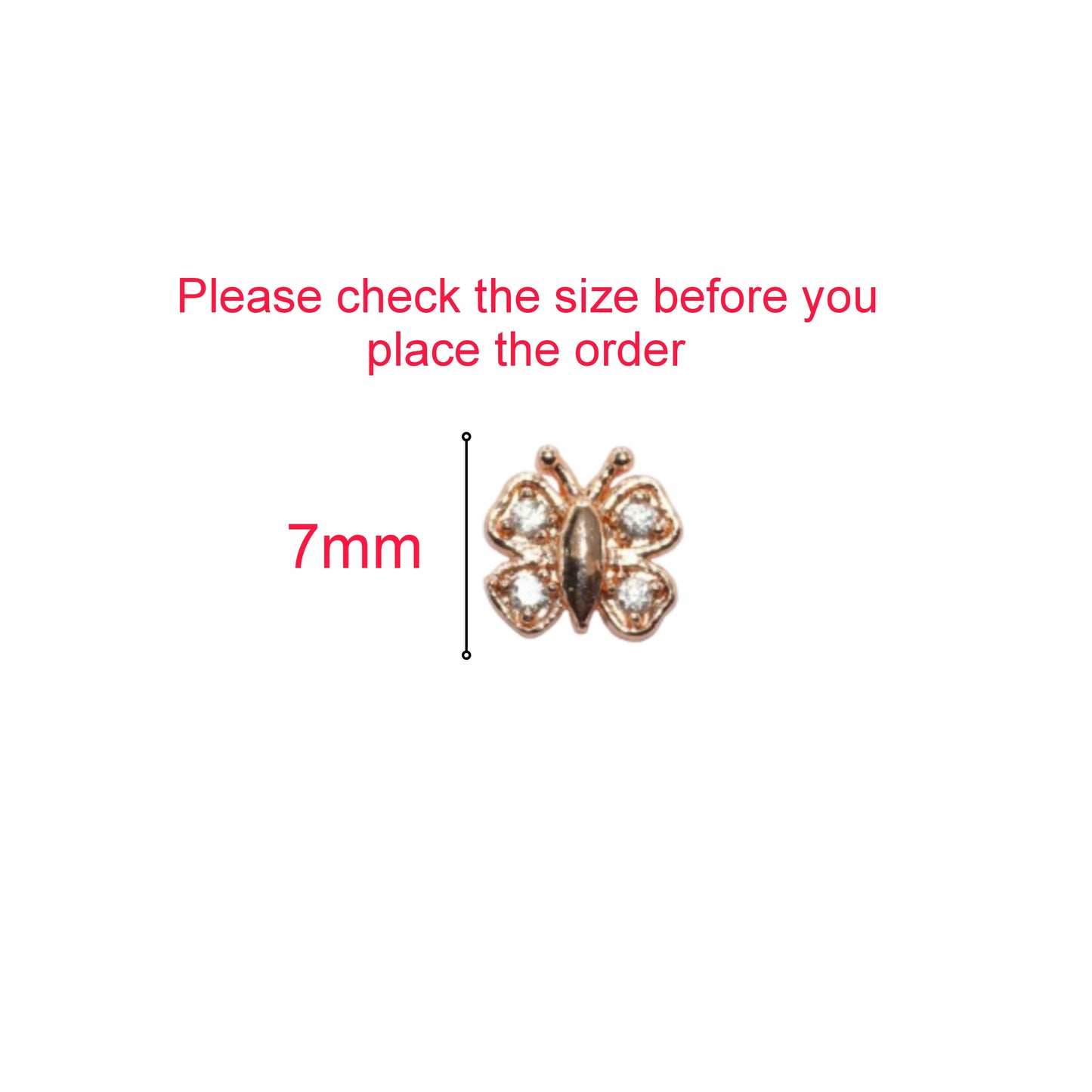 Pair of rose gold butterfly stud earrings displayed on white background