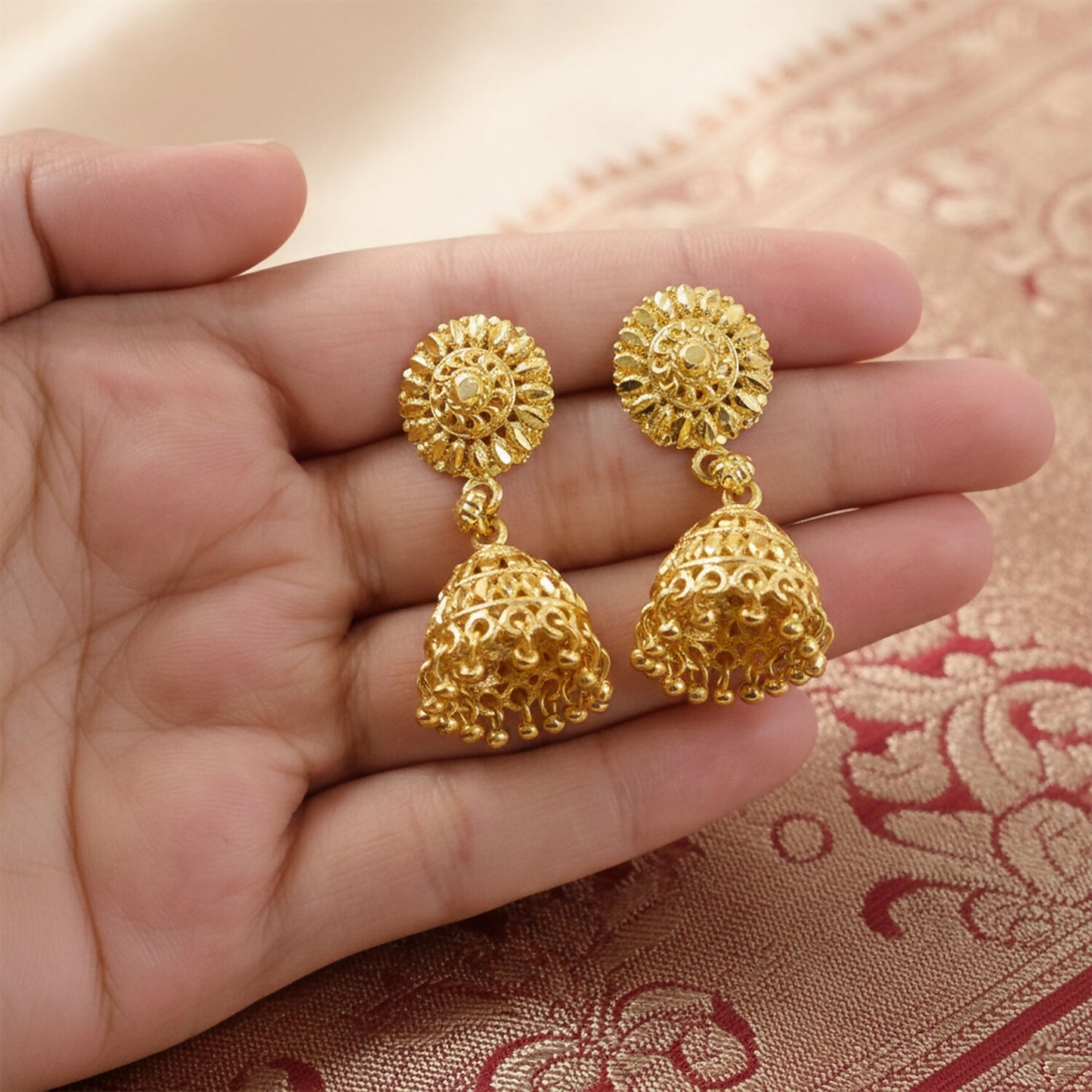 Traditional Gold Plated Jhumka Earrings for Women – Elegant Ethnic Festive Jewelry
