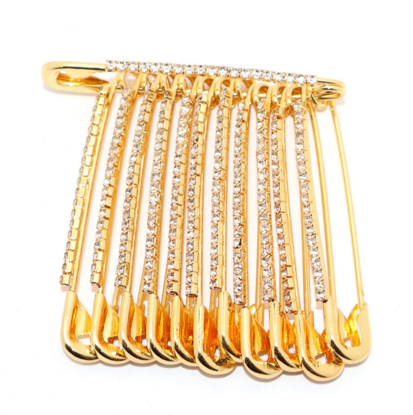 Gold Crystal Dangle Saree Pin Brooch - Chic Rhinestone Cascade Pin