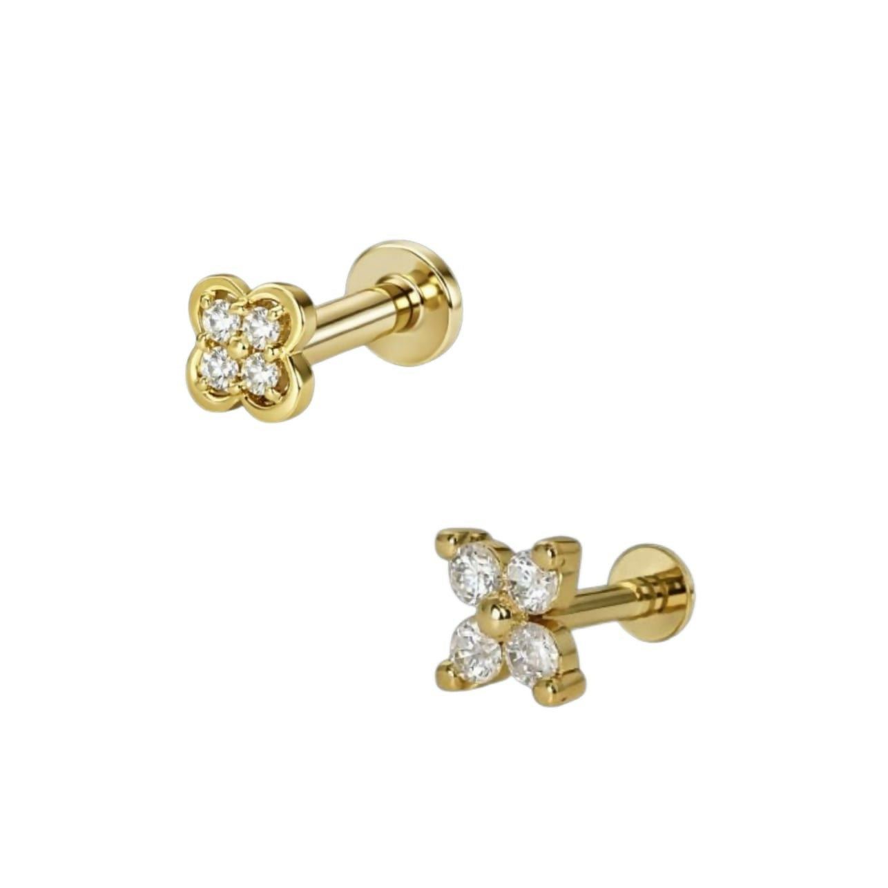 Two gold plated flower nosepin studs combo pack for elegant nose piercing