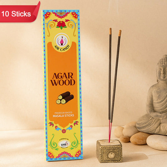 Air Candy Agarwood Premium Masala Incense Sticks – Calming Aromatic Fragrance for Home & Meditation (Pack of 10 Sticks)