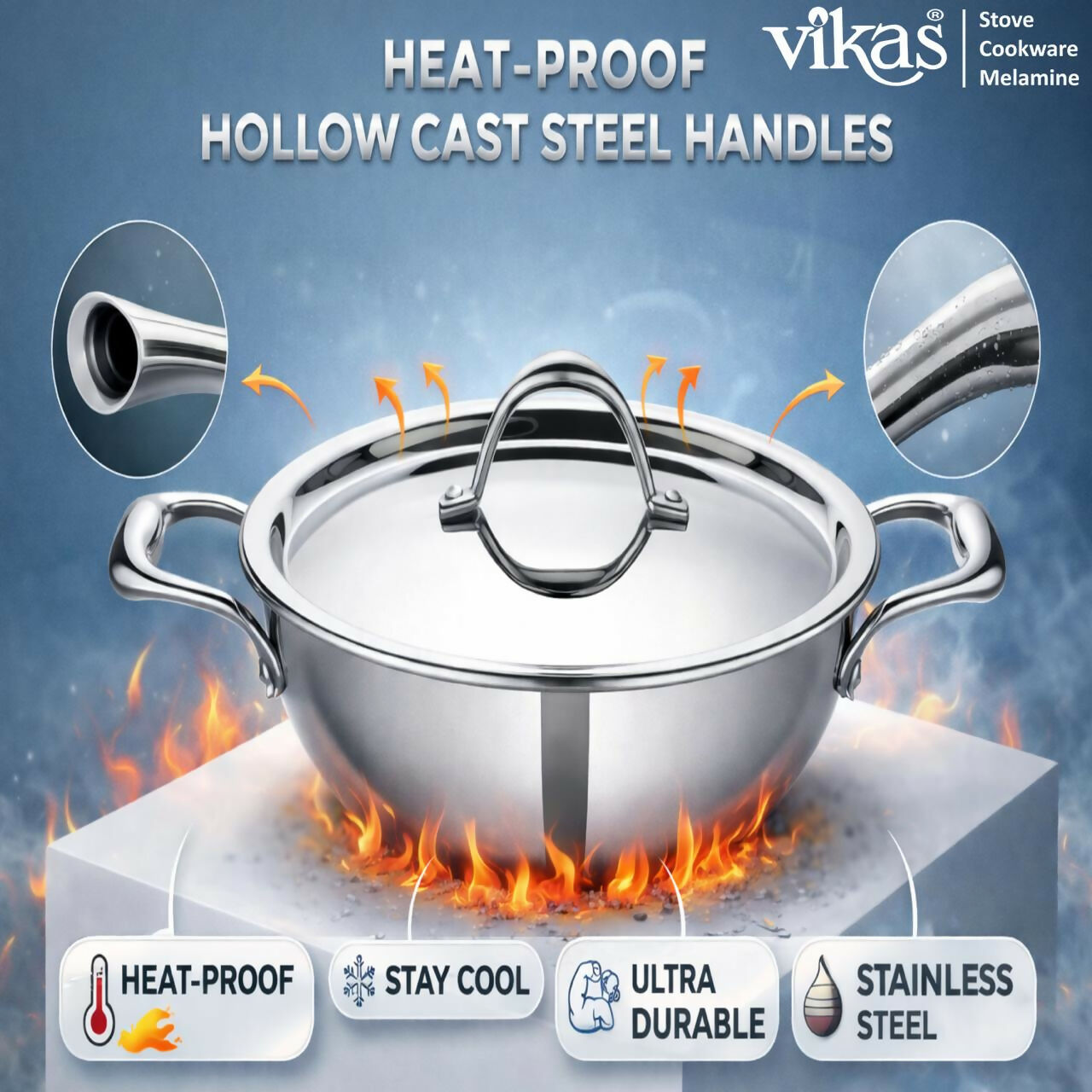 Vikas Triply Kadai with Lid Heavy Duty Cooking Kadai front view