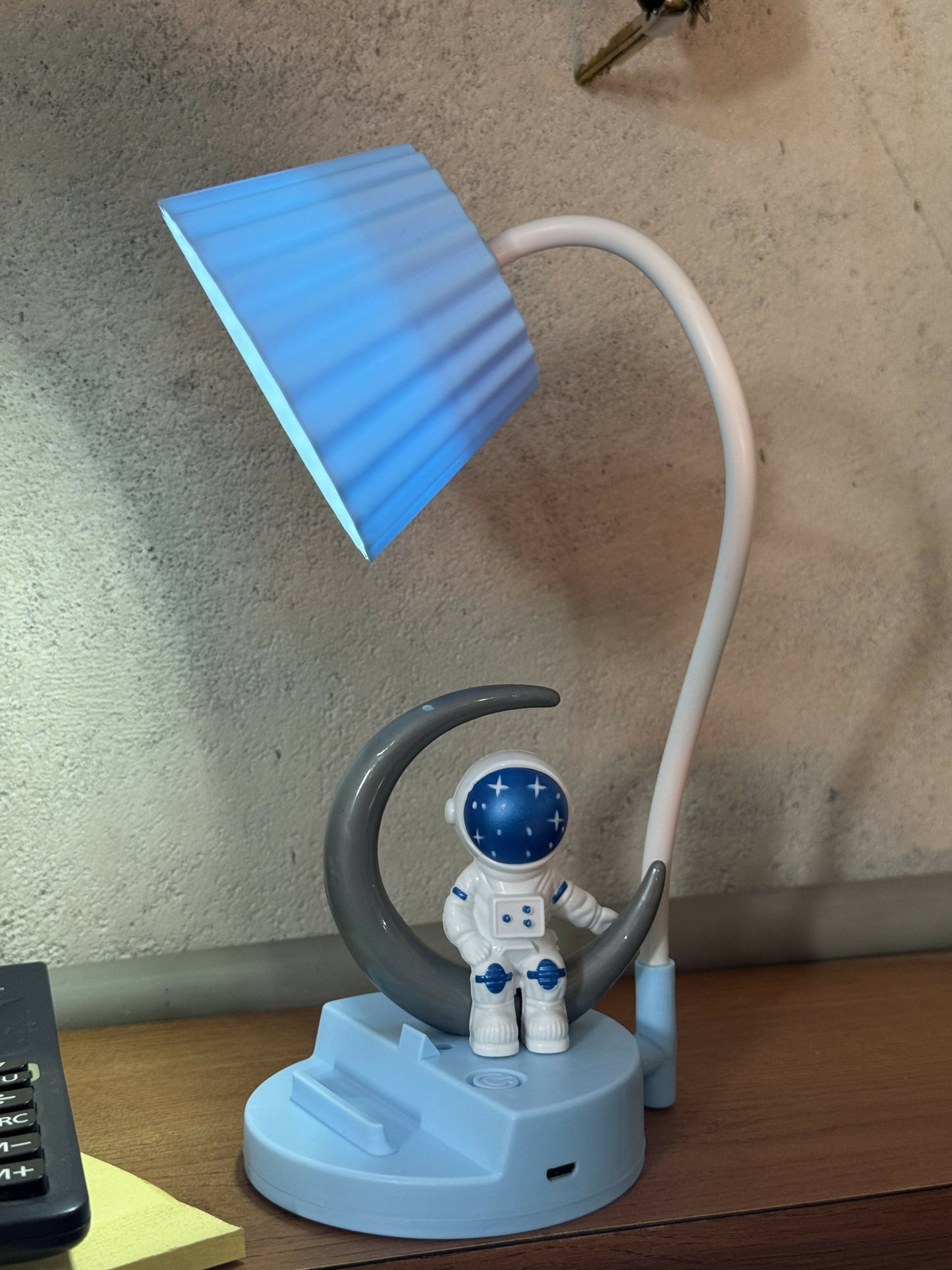 Blue Astronaut Moon LED Table Lamp, USB Rechargeable Kids Night Light