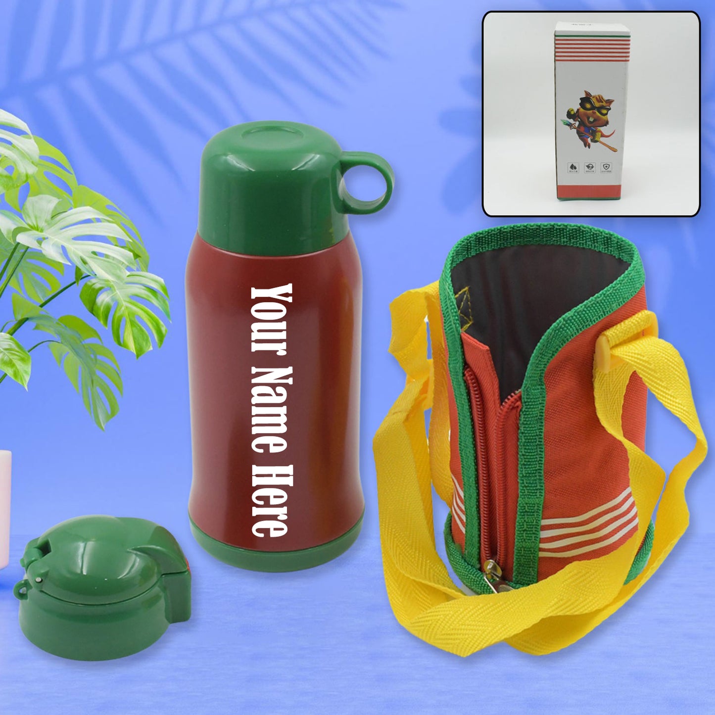 Customize Premium Stainless Steel Insulated Sipper Bottle Print Water FlaskCartoon Vacuum Hot Cold For Kids / Travelling Water Bottle for Kids with  up Straw,  Double Wall Thermos with Straw & Bottle Zippe Cover For office/Gym/School (550 ML)