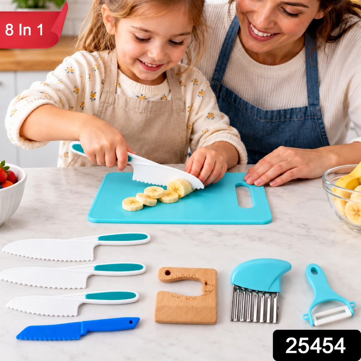 Kids Kitchen Set with Knives, Board, Peeler and Crinkle Cutter (8 In 1)