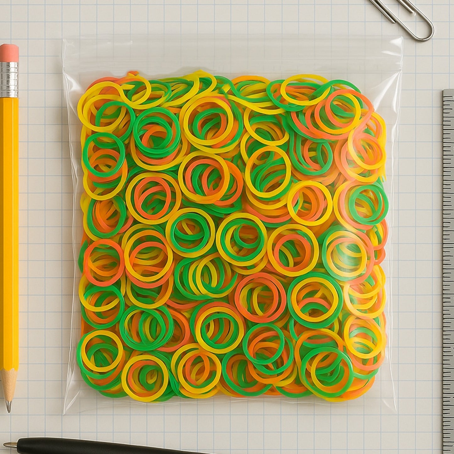 बहुरंगी रबर बैंड (लोचदार और पुन: प्रयोज्य, कार्यालय और घर)