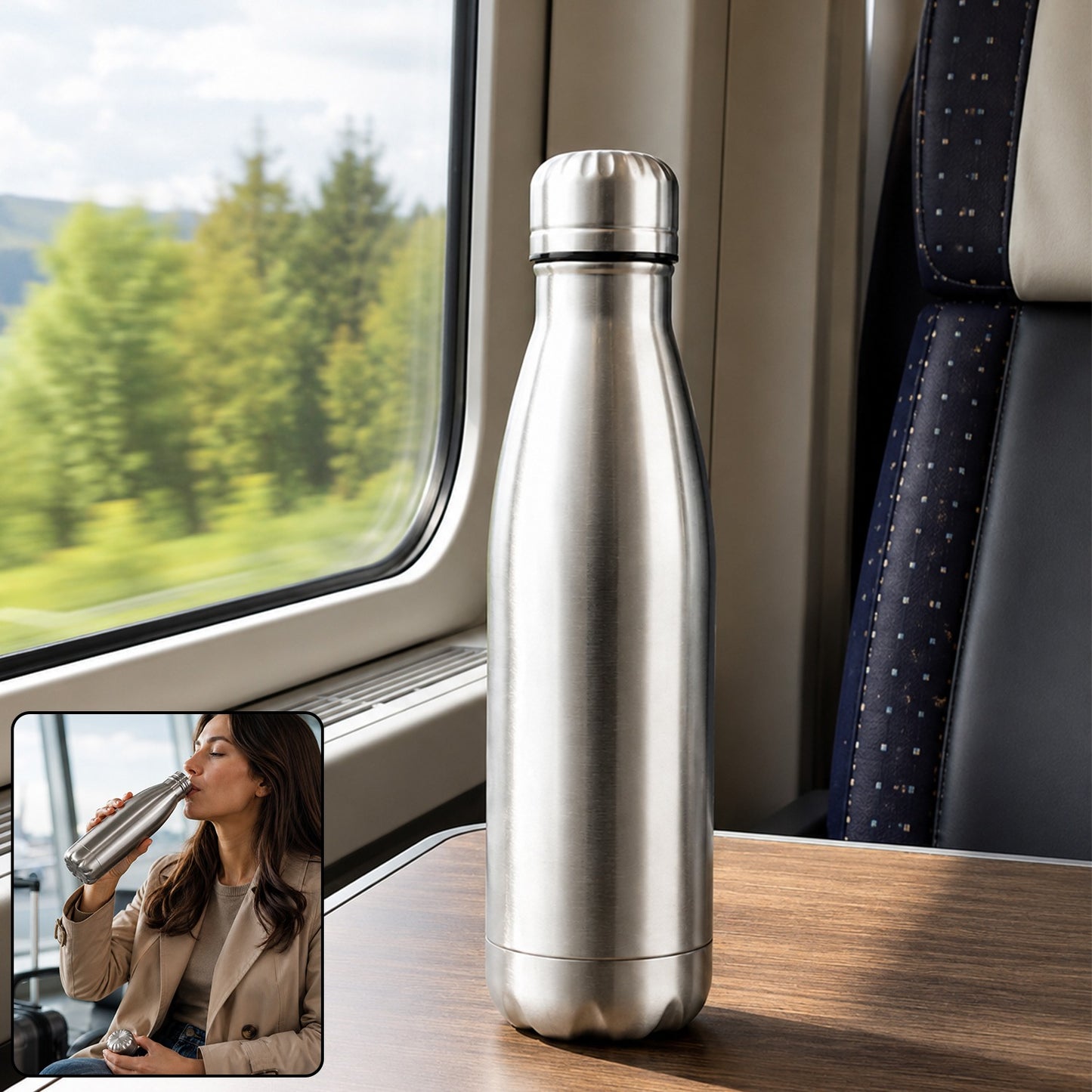 Sleek 500ml stainless steel water bottle for daily hydration.