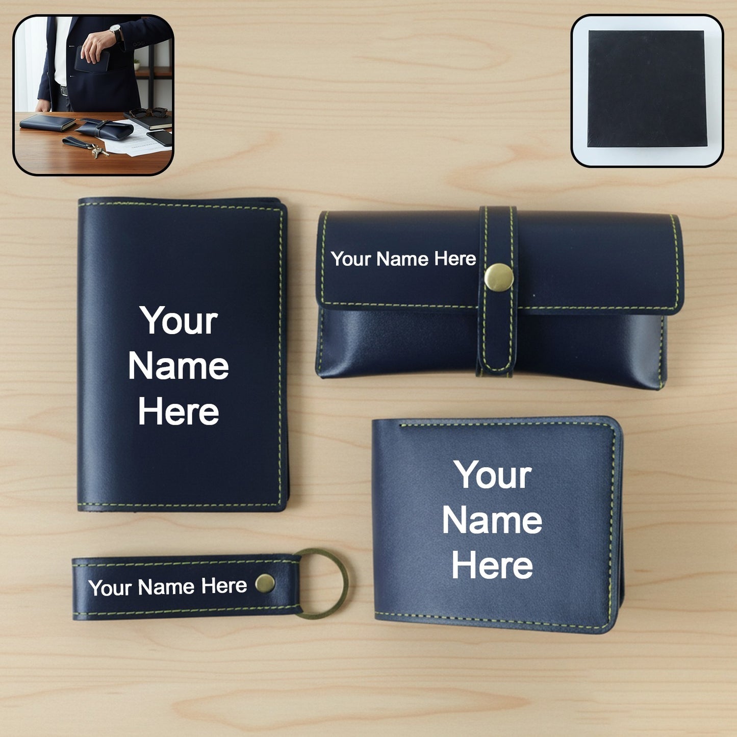 Customized 4 In 1 Premium PU Leather Wallet Gift Set for Men (4 Pc Set)