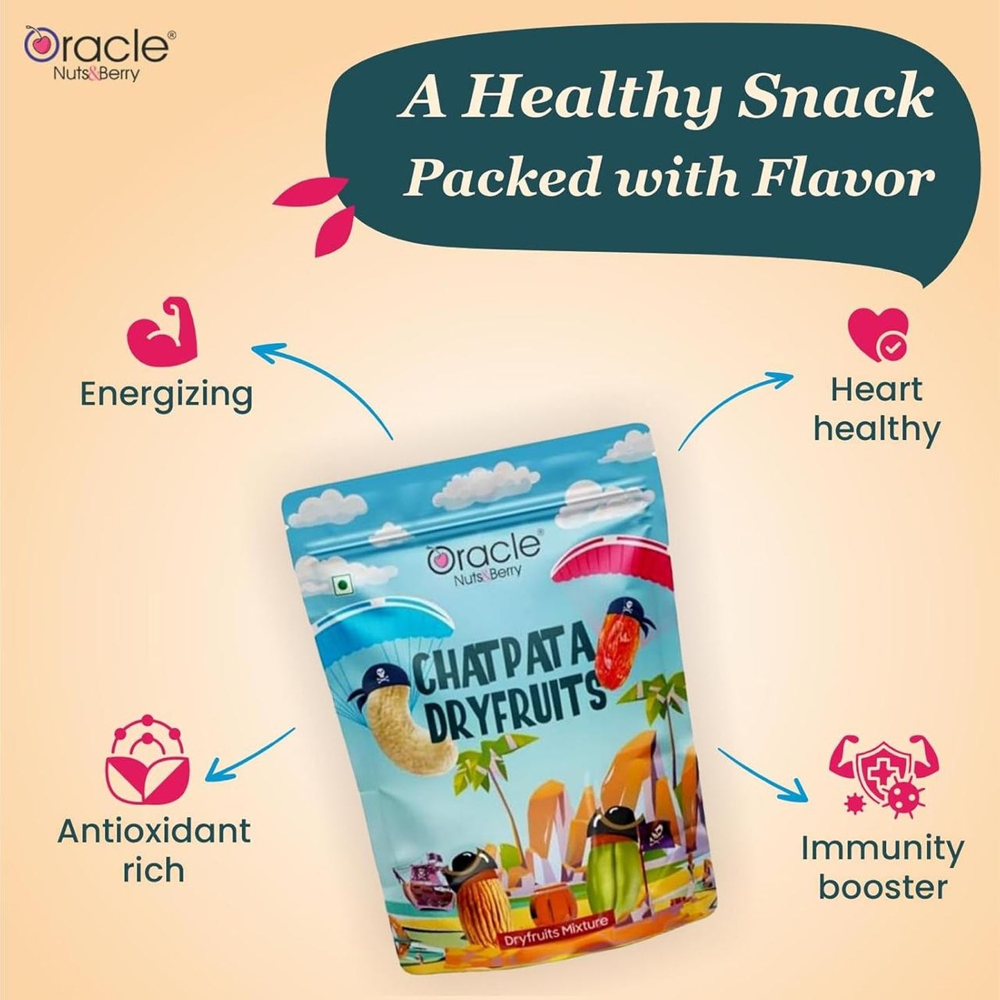 Enjoying Oracle's Chatpata Dry Fruit Mixer with a cup of chai.