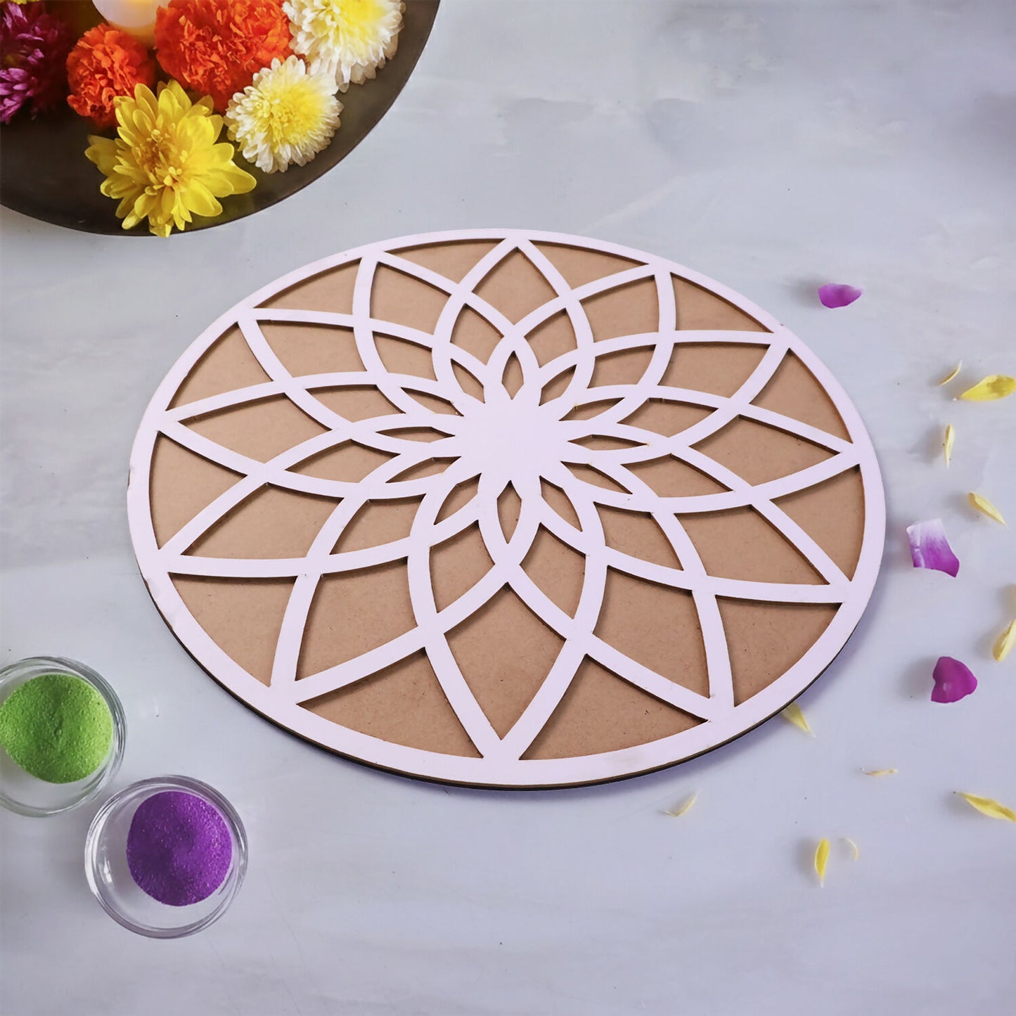 Round Flower Rangoli Stencil | 12 Inch
