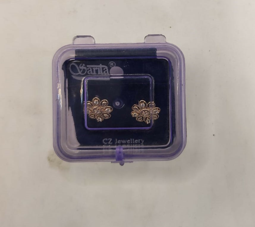 Rose Gold Diamond Flower Stud Earrings for women and girls