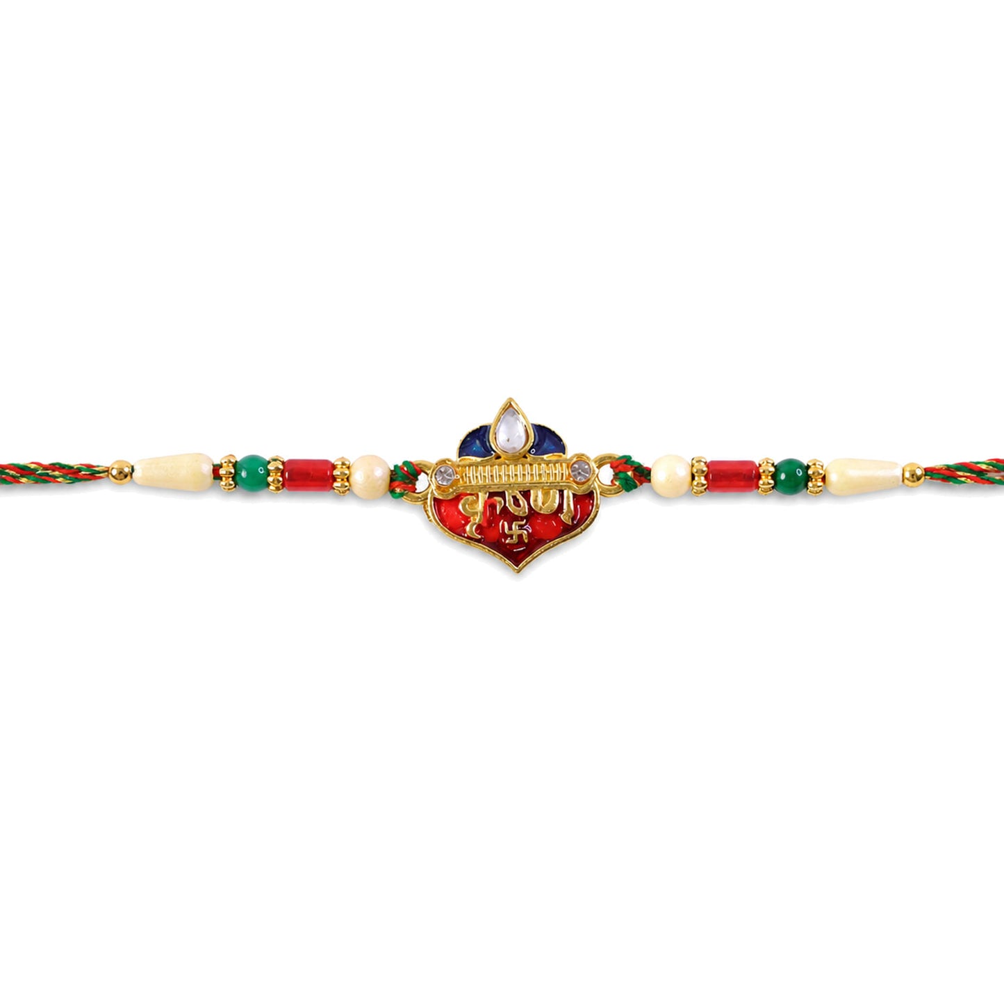 Elegant Rakhi featuring Ram Heart Plaque and ornate work in display look for Gift Use