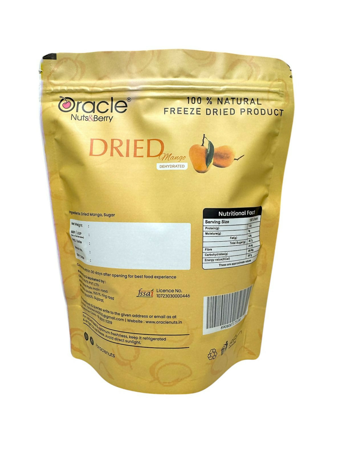 Oracle Dried Mango Dehydrated Fruit Snack 250gm Made from Naturally Ripened Mango