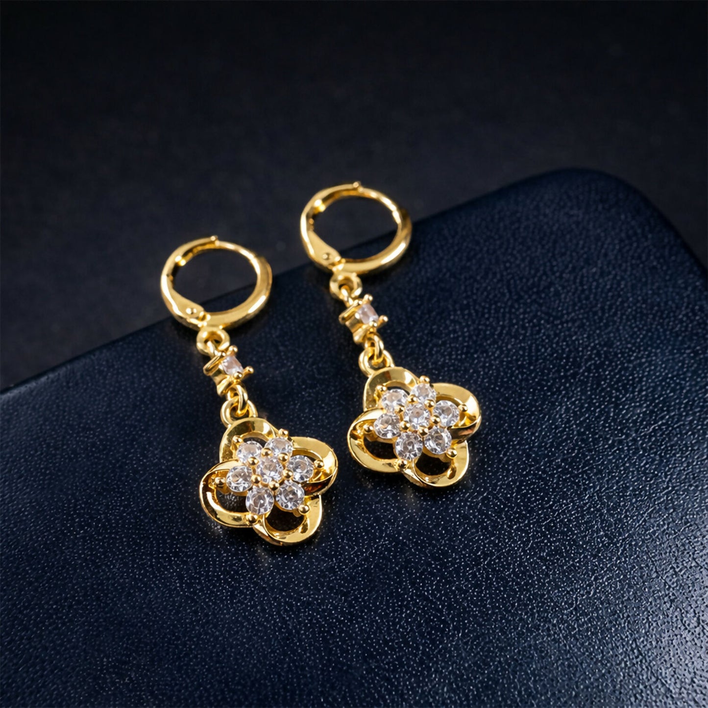 Gold-Tone Crystal Floral Drop Hoop Earrings for Women