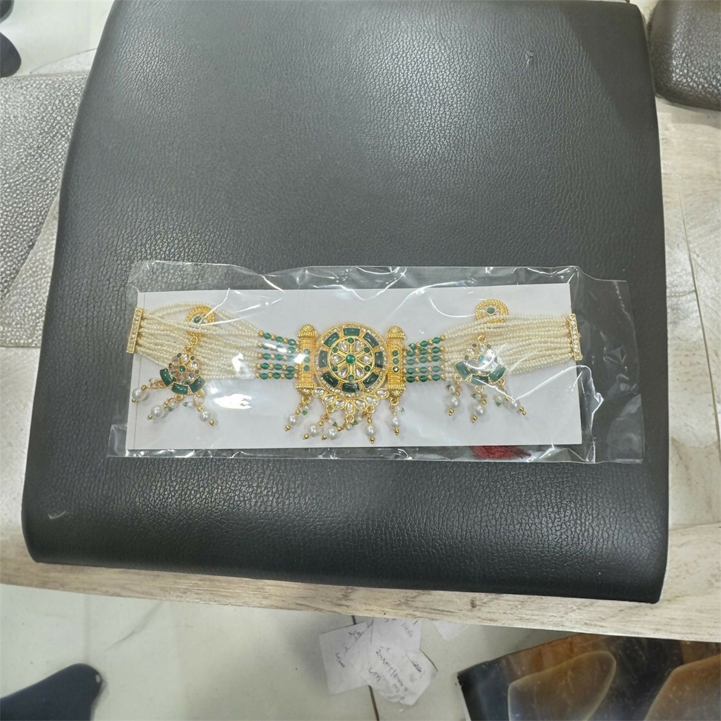 Bridal Green Kundan & Pearl Necklace with Earrings