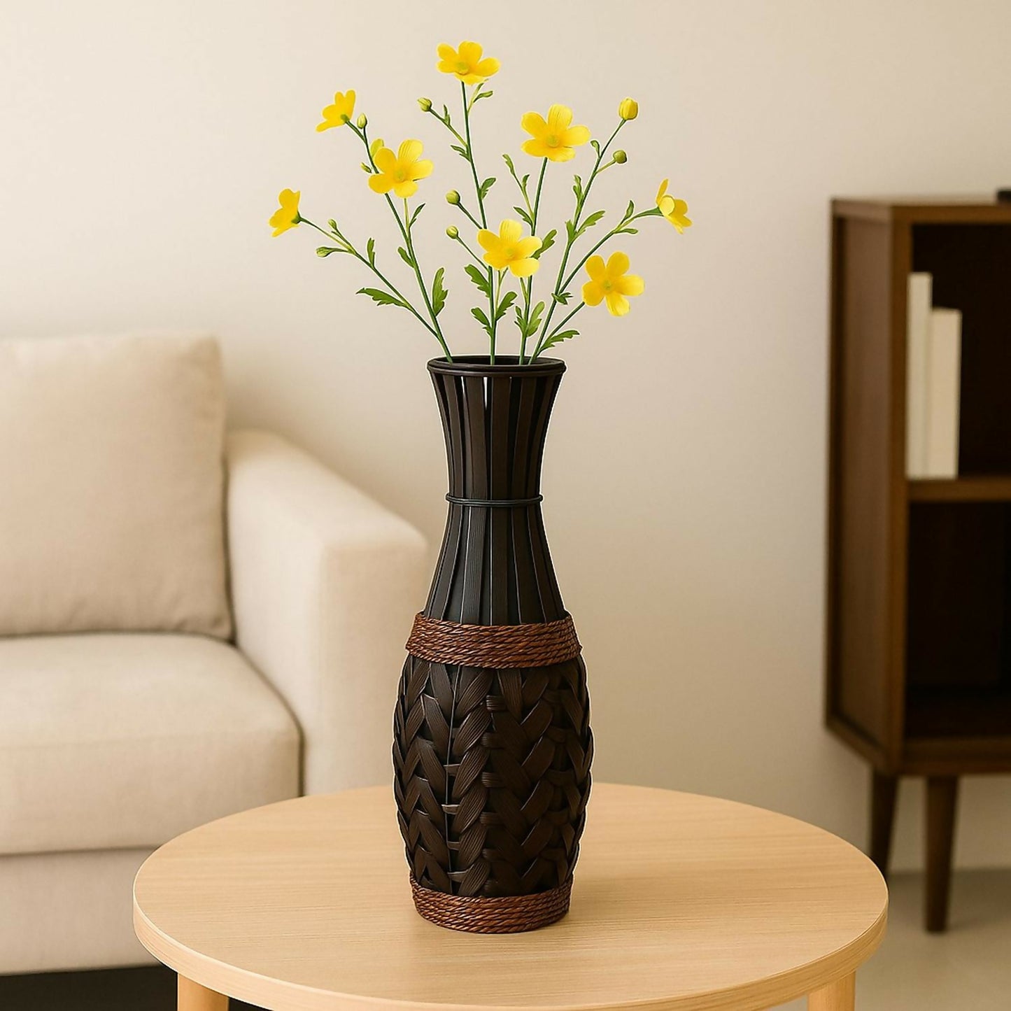 HOME DECOR Handcrafted Brown Woven Decorative Floor Vase | Tall Lightweight Flower Pot with Rope Design | Modern Home Décor Accent for Living Room, Bedroom, Hallway, Office – Suitable for Artificial & Dried Flowers (Approx. 27 Inch)