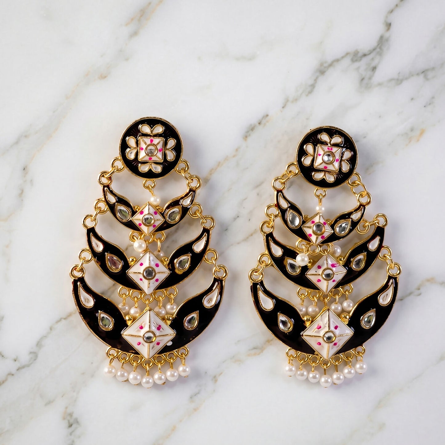 Black meenakari festival earring with intricate enamel work