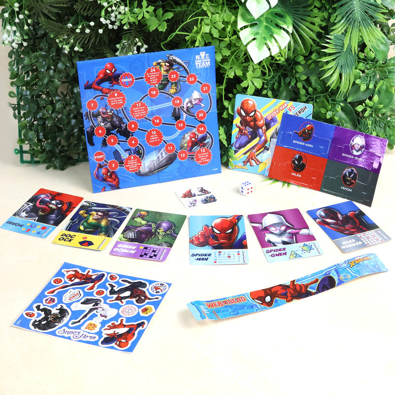 Marvel Spider-Man Multipurpose Gift Bag with Board Game, Puzzle Cards, and Stickers Kids Surprise Activity Set