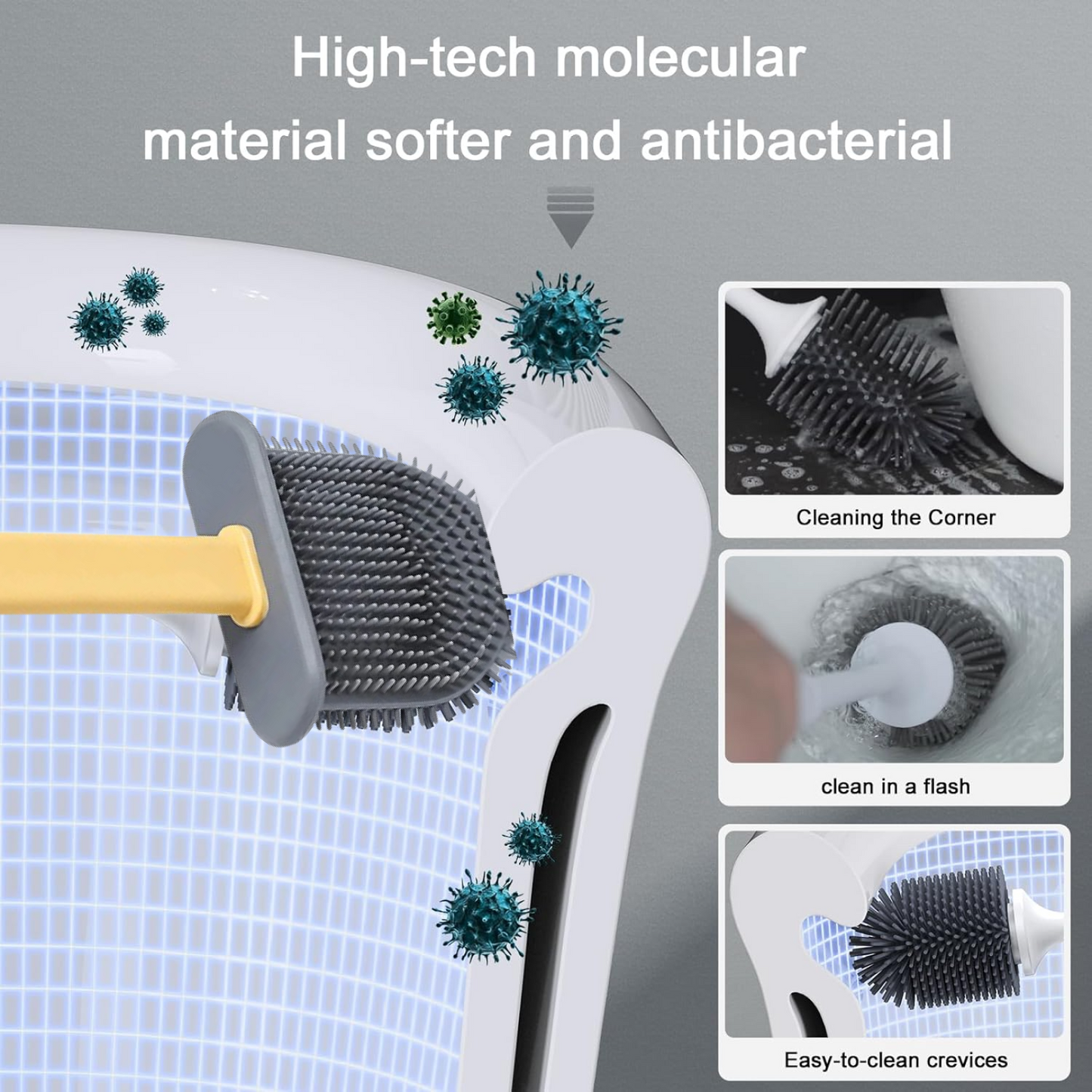 सिलिकॉन टॉयलेट ब्रश / लचीला नरम ब्रिस्टल ब्रश त्वरित सूखी धारक सफाई ब्रश के साथ शौचालय सहायक उपकरण के लिए (बॉक्स के बिना)