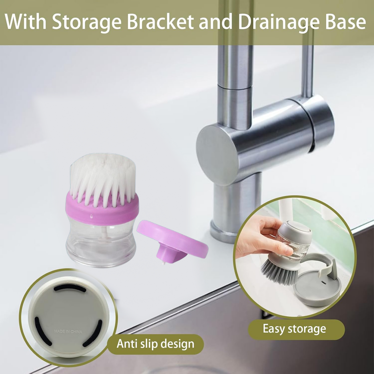 159 પ્લાસ્ટિક વૉશ બેસિન બ્રશ ક્લીનર વિથ લિક્વિડ સોપ ડિસ્પેન્સર (મલ્ટીકલર)