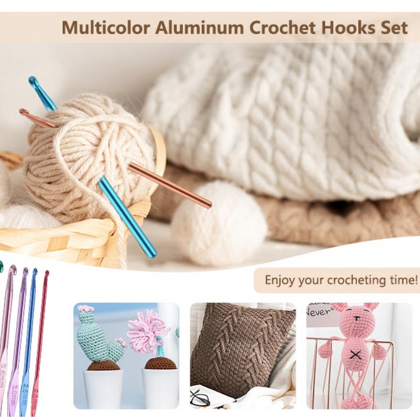 Aluminium Multicolor Knitting Needles, Crochet Kit (12 Pcs Set)