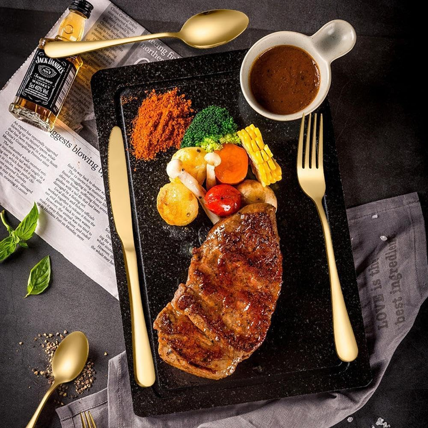 Premium Cutlery Set 24 Pcs with Oval Shaped Stand | Beautiful Stylish Oval Designed Cutlery Sets, Egg-Shaped Luxury Spoon Holder Set (Golden / 24 pcs set)