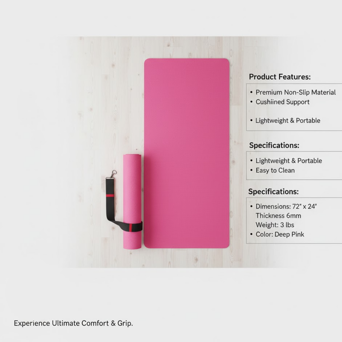 Yoga Mat Eco-Friendly For Fitness Exercise Workout Gym with Non-Slip (180x60xcm) Color may very