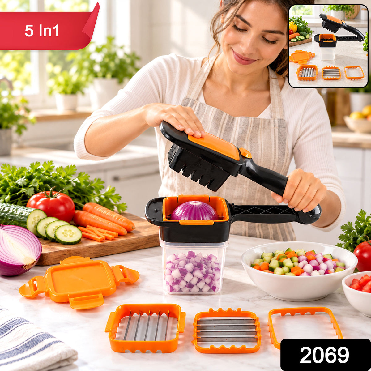 5 in 1 Vegetable Dicer for Kitchen, Onion and Salad Cutter Chopper (1 Pc)