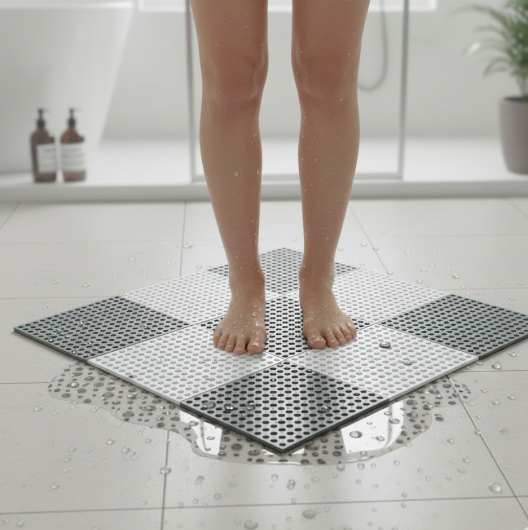 स्नान विरोधी फिसलन चटाई स्नान और शौचालय के प्रयोजनों के दौरान फिसलन फर्श सतहों से बचने के लिए उपयोग किया जाता है।