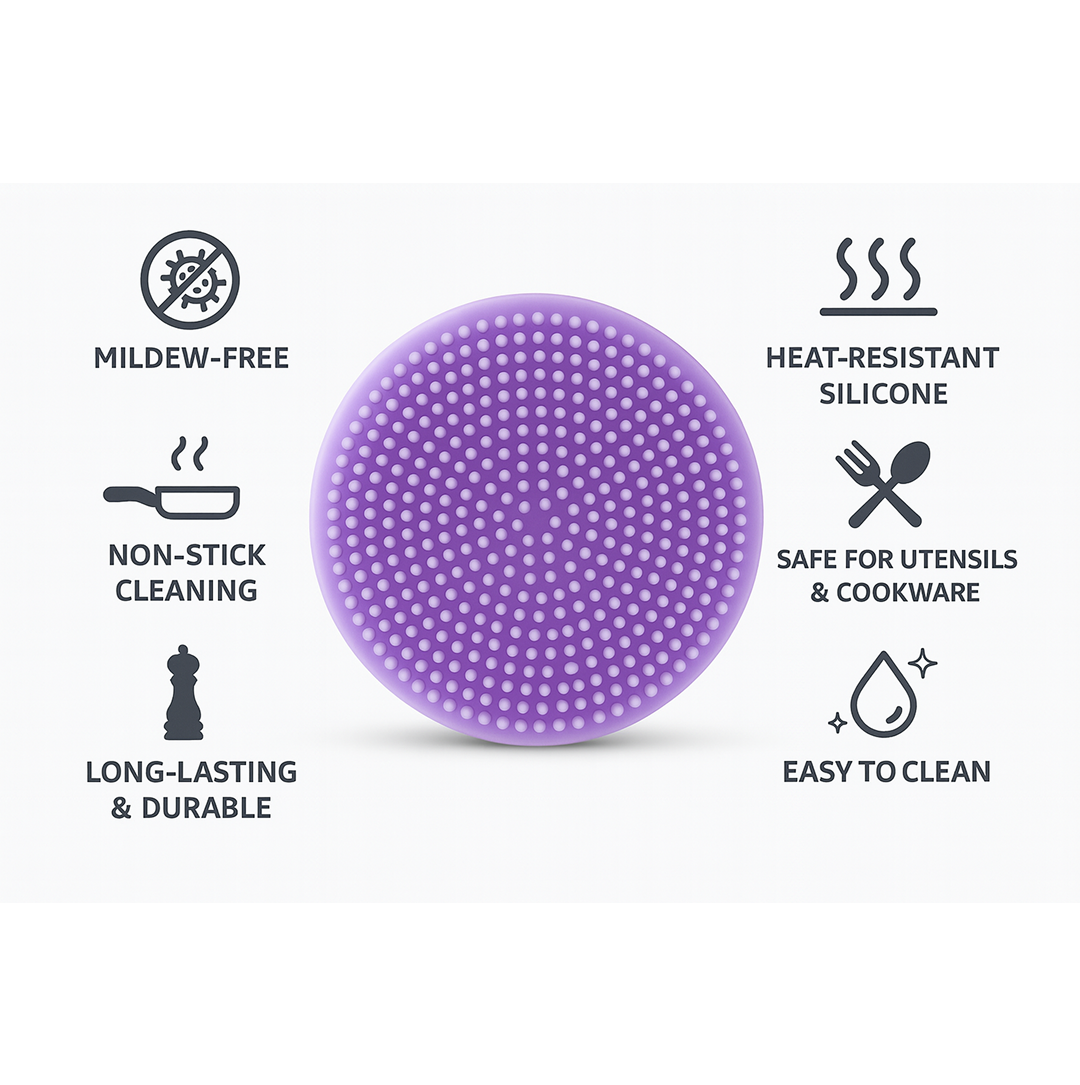सिलिकॉन डिश स्क्रबर स्पंज फफूंदी मुक्त, नॉन स्टिक, गर्मी प्रतिरोधी