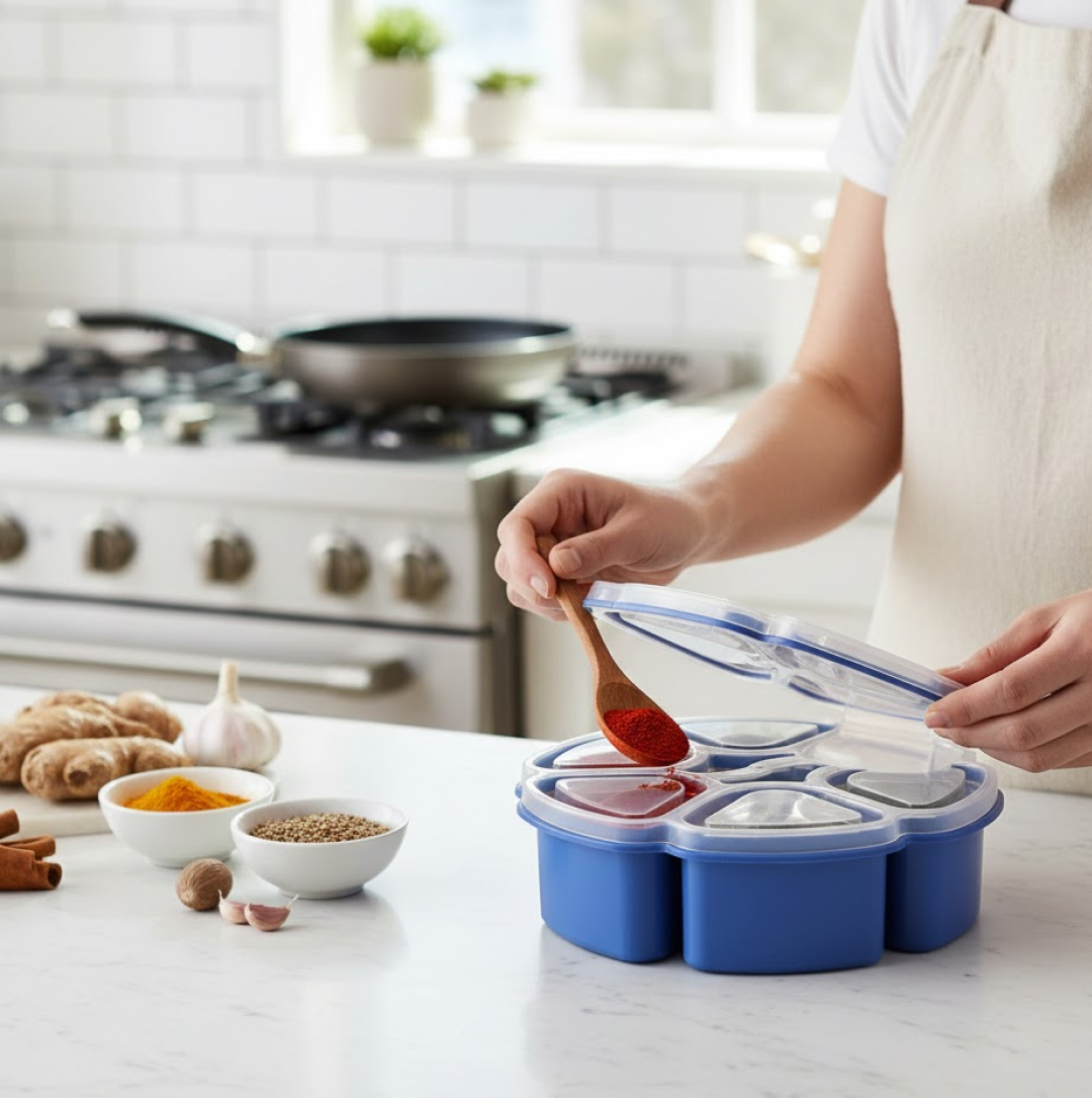 7185 અનન્ય ડિઝાઇન બહુહેતુક મસાલા / મસાલા બોક્સ કન્ટેનર રસોડા માટે મસાલા બોક્સ, મસાલા કન્ટેનર, (પ્લાસ્ટિક 7 વિભાગ)