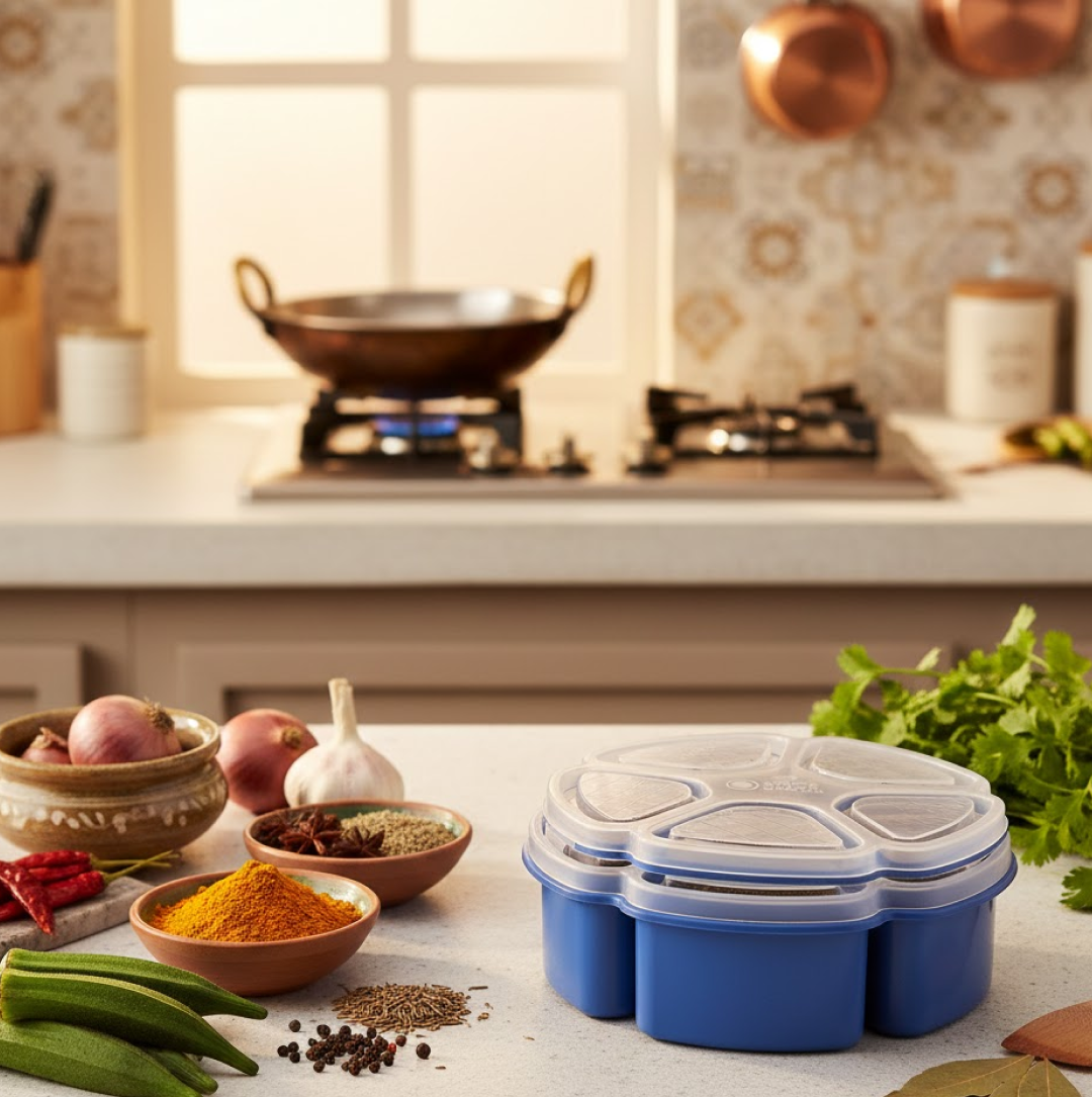 7185 અનન્ય ડિઝાઇન બહુહેતુક મસાલા / મસાલા બોક્સ કન્ટેનર રસોડા માટે મસાલા બોક્સ, મસાલા કન્ટેનર, (પ્લાસ્ટિક 7 વિભાગ)