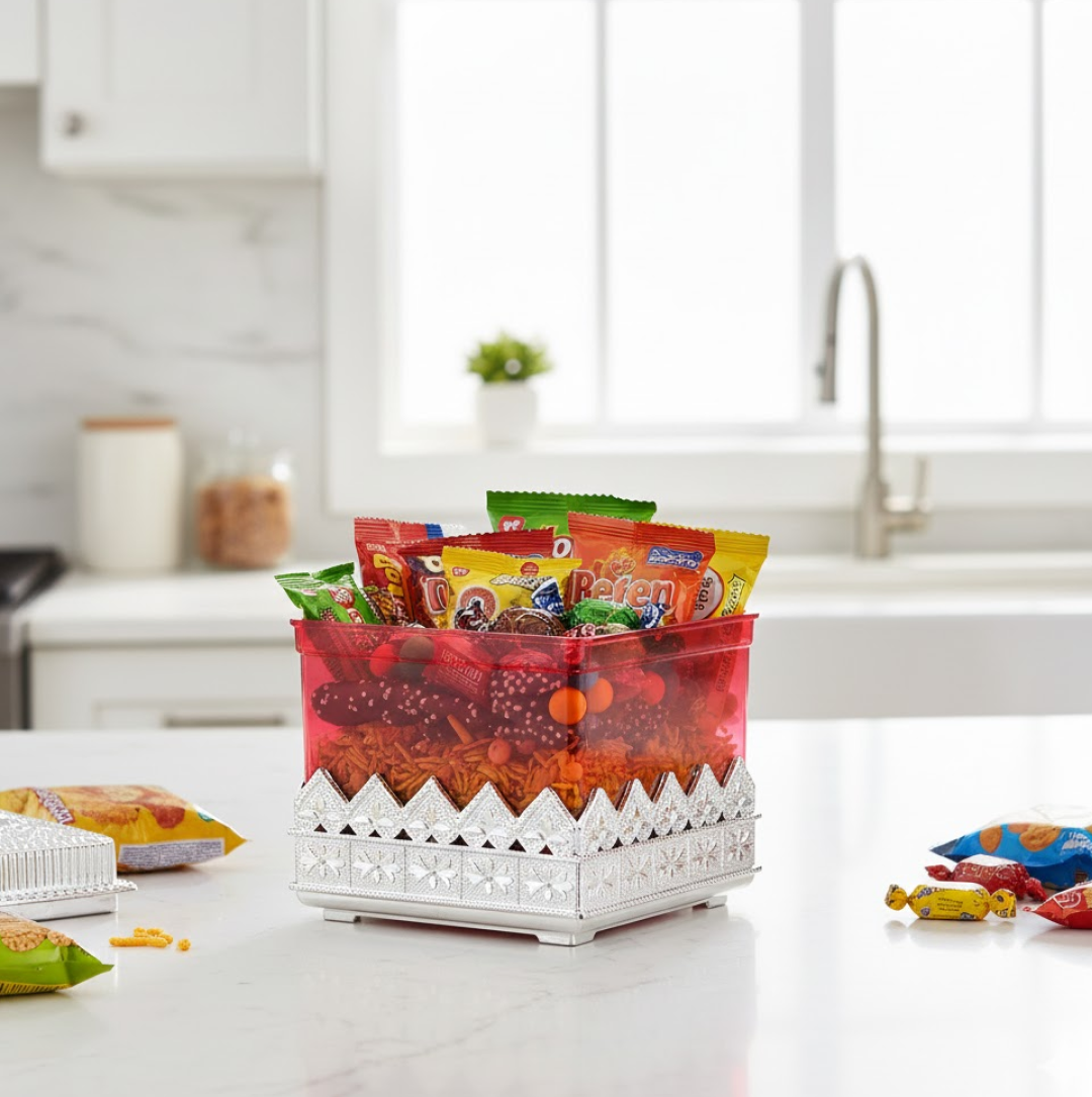 रूबी ड्राईफ्रूट स्टोरेज कंटेनर आकर्षक डिज़ाइन बॉक्स घर, उपहार और रसोई के उपयोग के लिए