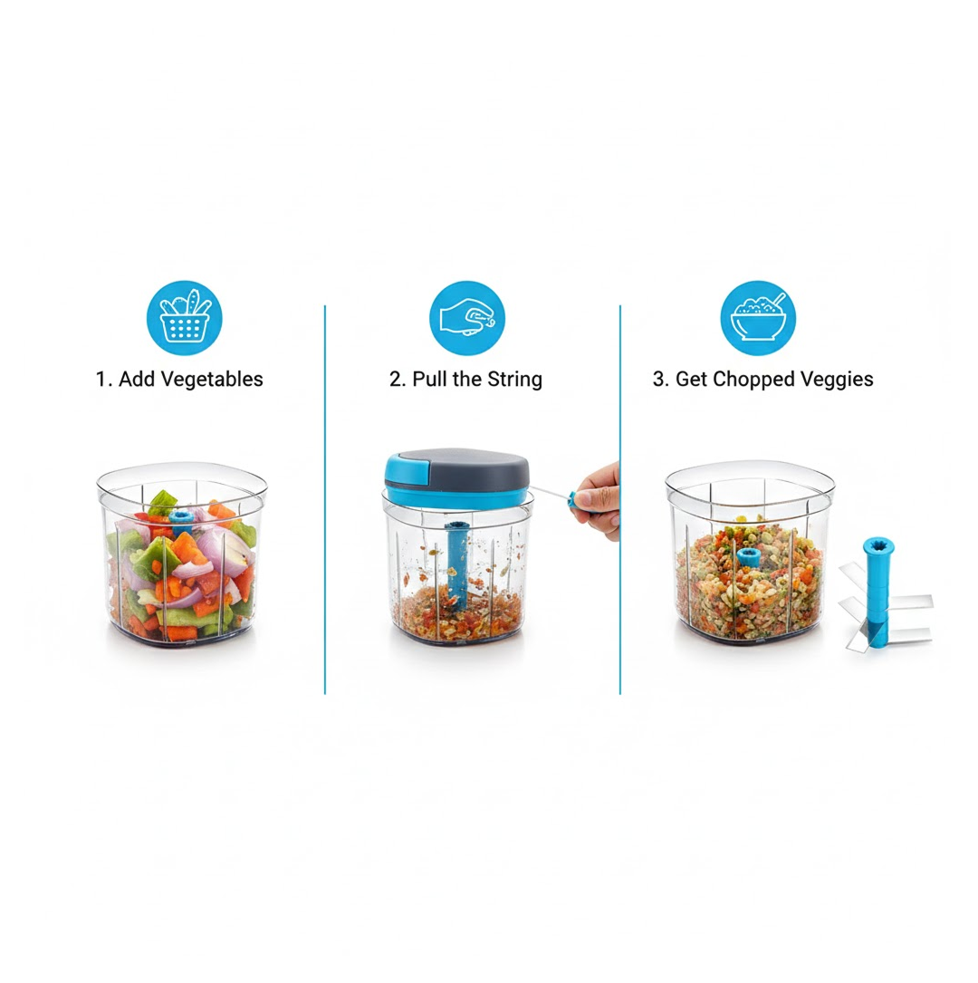 गणेश मास्टर चॉपर 5 स्टेनलेस स्टील ब्लेड के साथ, XL बड़ा जंबो चॉपर (900 एमएल)