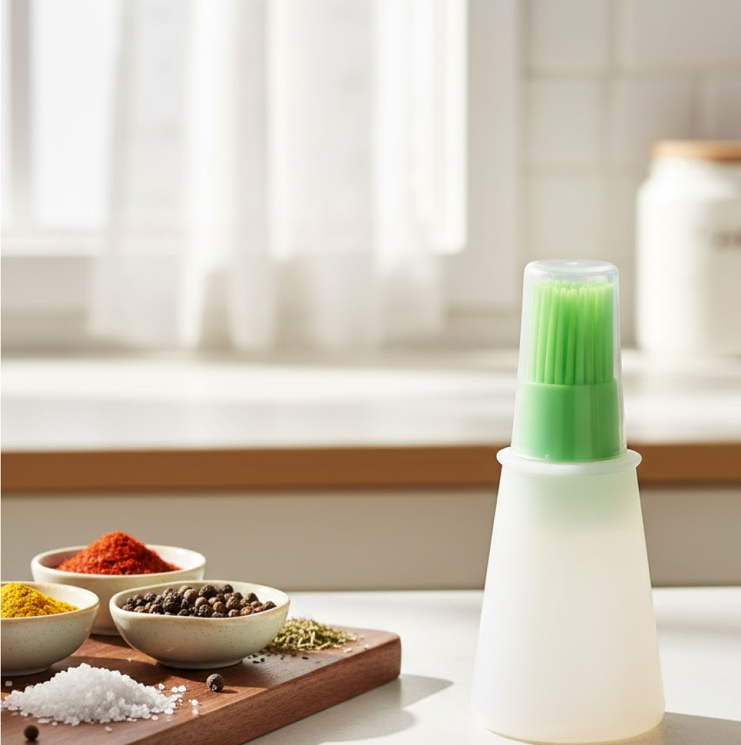 Silicone Cooking Oil Bottle With Basting Brush (Cap Not Include)